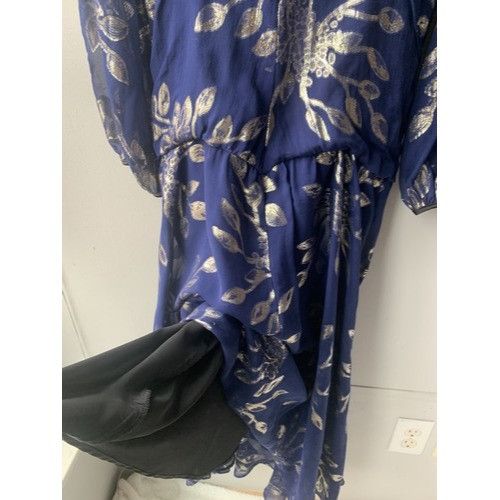 Anthropologie Anthropology DELFI Collective Navy and Silver Print Gown Lon Size L / US 10 / IT 46 - 8 Thumbnail