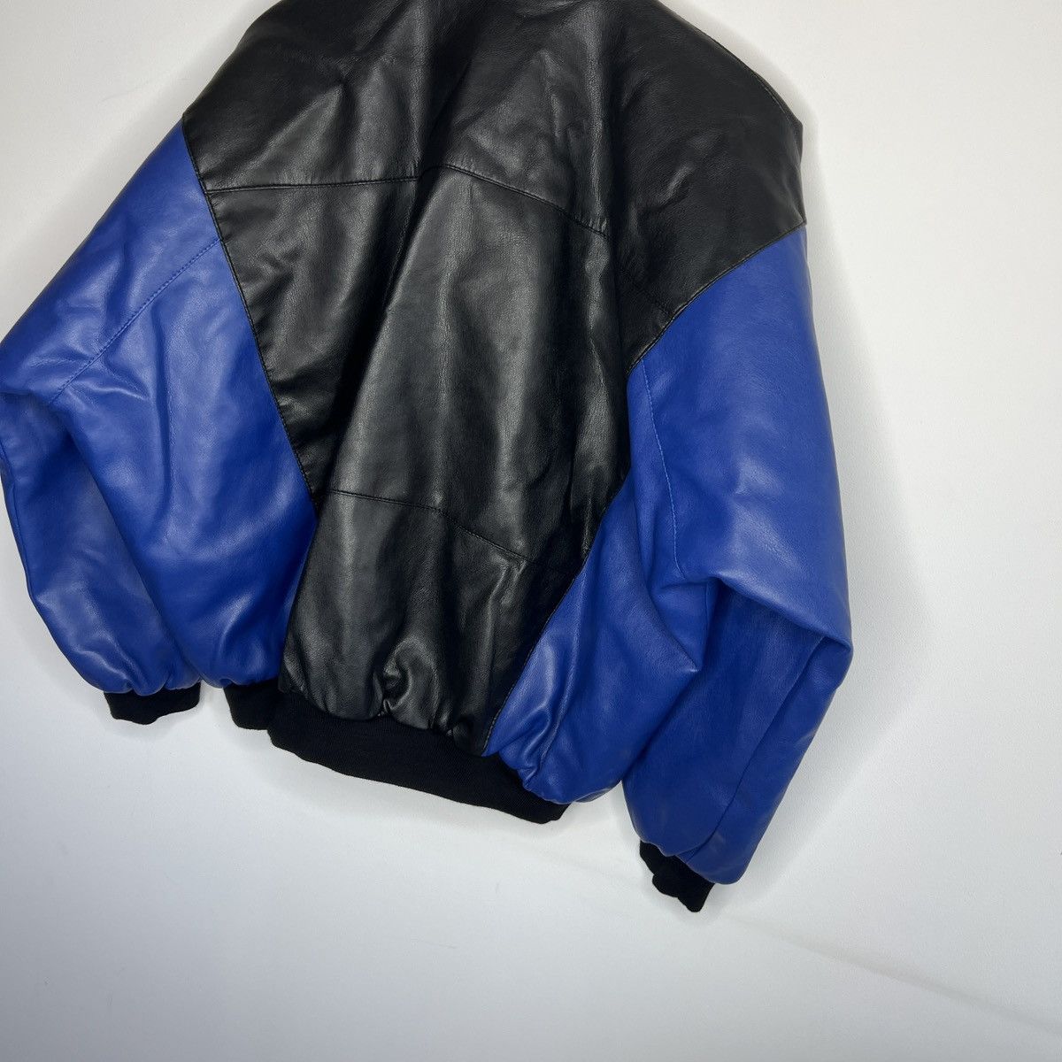 Japanese Brand 90s Boxy Leather Varsity Jacket Bomber Boxy Black Navy Size US M / EU 48-50 / 2 - 9 Thumbnail