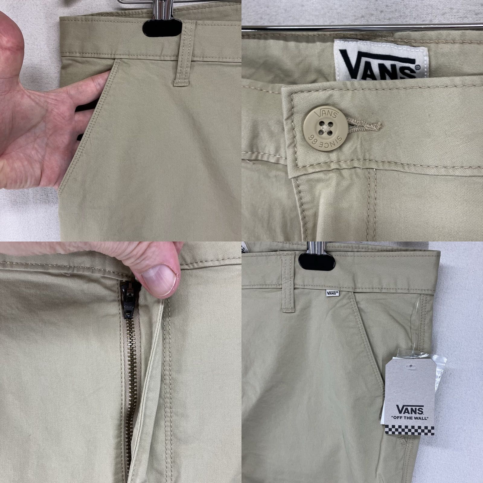 Vans VANS Men's Khaki Chino Pants Casual Everyday Skateboarding 34x34 Beige Solid Logo Button Flat Front Mid Rise Regular Straight Mens Pants Size US 34 / EU 50 - 8 Thumbnail