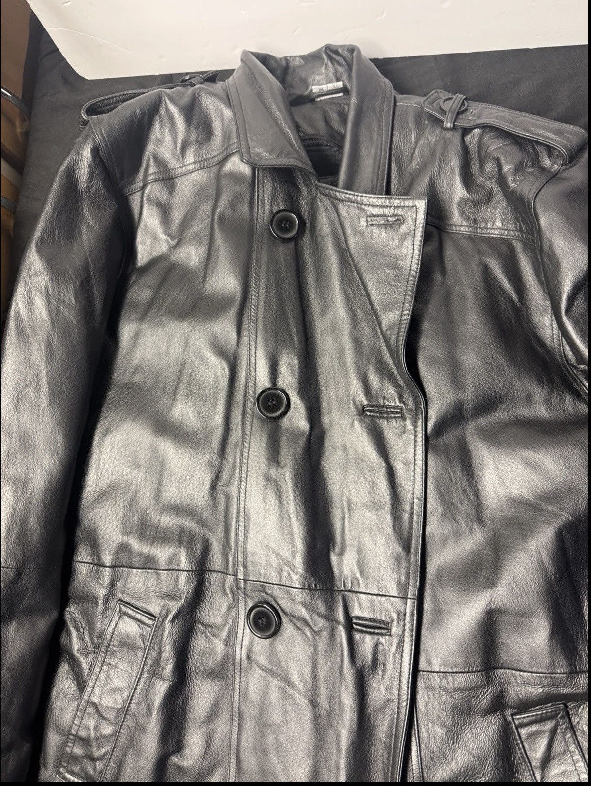 Other 90s Vilanto Vintage BlackLeatherDouble-BreastedBelted Trench Size US XL / EU 56 / 4 - 5 Thumbnail