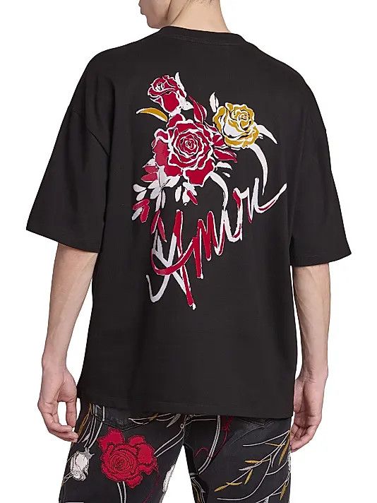 Amiri os11x1225 Roses Cotton Oversized T-Shirt in Black Size US XL / EU 56 / 4 - 5 Thumbnail