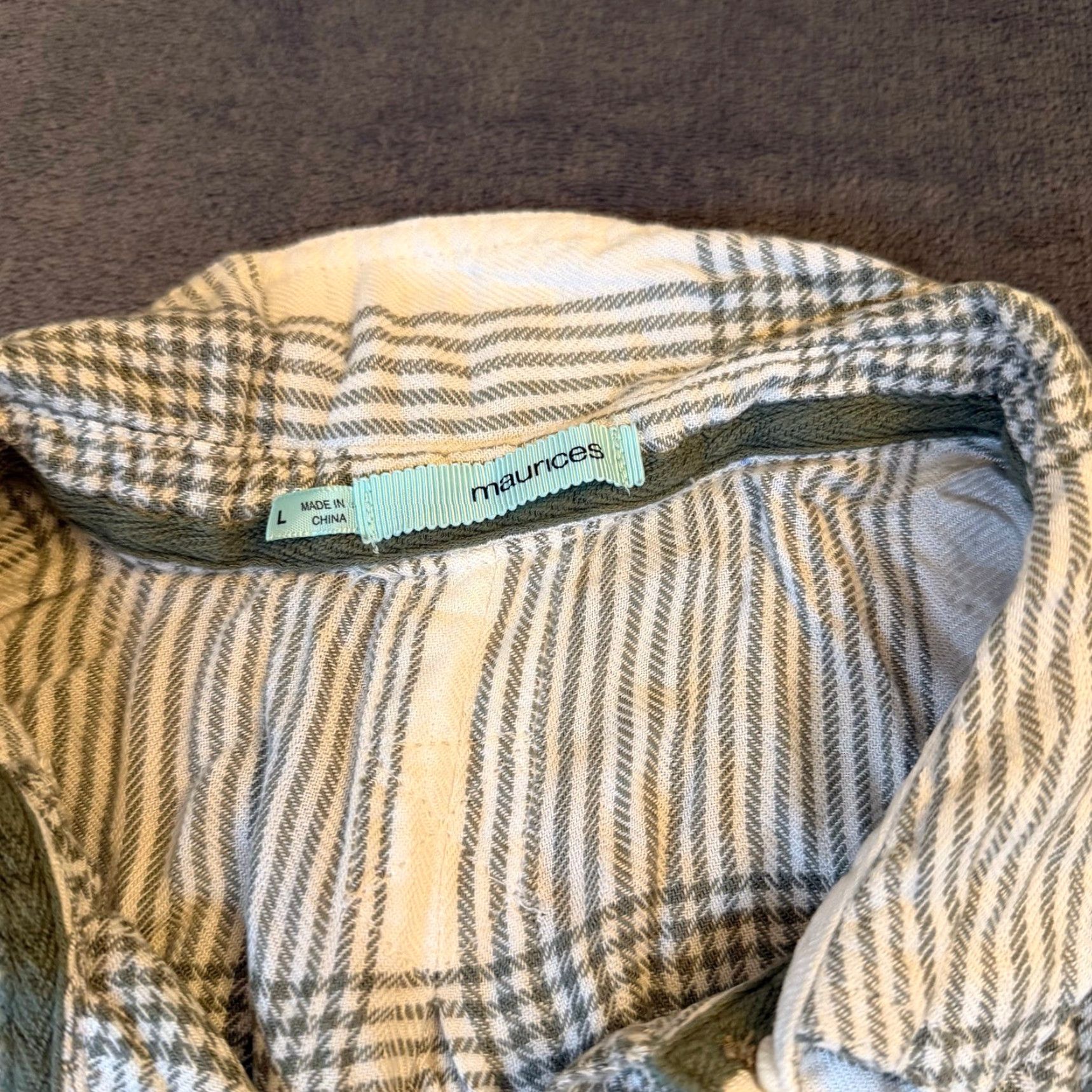 Vintage Maurices Plaid Button-Down Shirt Womens Large White Green Roll Tab Sleeve Casual Pockets Button-Up Rayon Classic Preppy Knit? Size L / US 10 / IT 46 - 2 Thumbnail