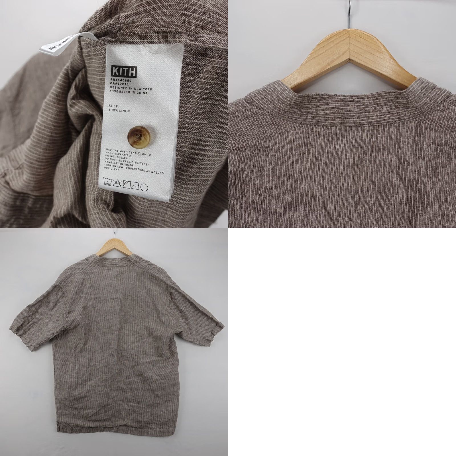 Kith Kith Shirt Mens Large V-Neck Button-Up Striped Light Brown Linen Short Sleeve Kimono Size US L / EU 52-54 / 3 - 8 Thumbnail