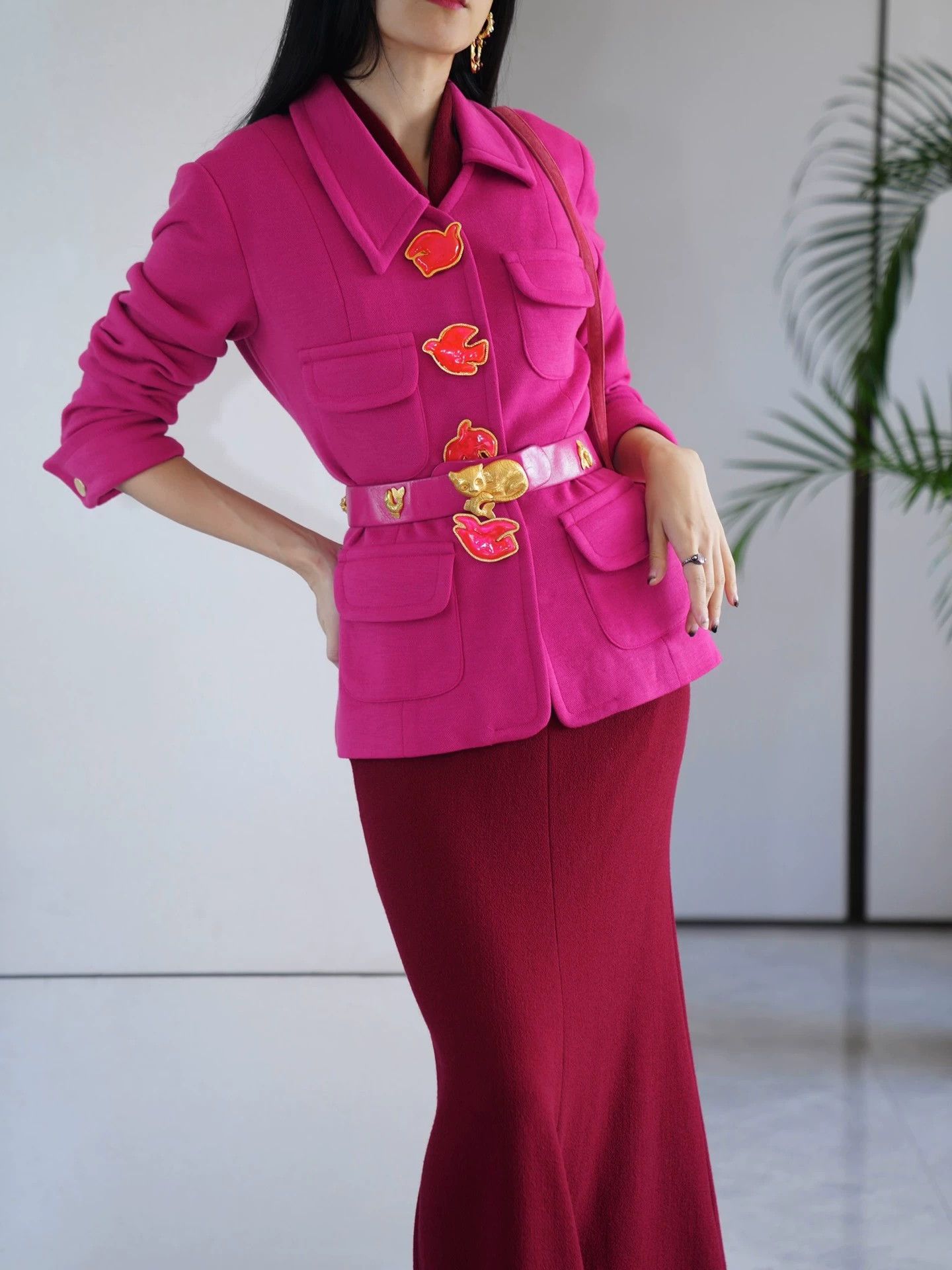 Other Gemma Kahng Vintage Pink Wool Blazer Pigeon Jeweled US10 Size L / US 10 / IT 46 - 6 Thumbnail