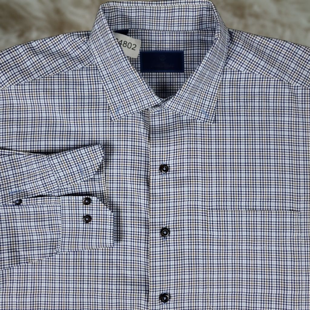 David Donahue David Donahue Shirt Mens XL Blue Plaid Button-Up Long Sleeve Casual Modern Preppy Size US XL / EU 56 / 4 - 1 Thumbnail