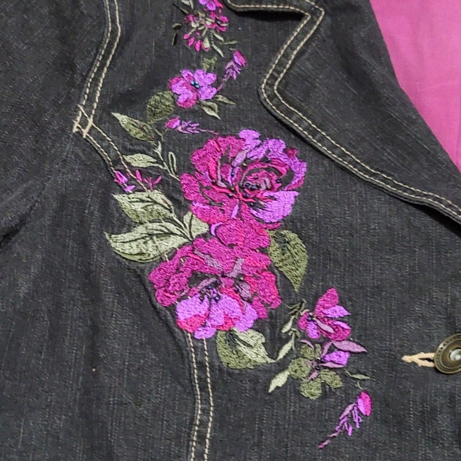 Denim & Co. Vtg Denim & Co Floral Embroidered Jacket Size L / US 10 / IT 46 - 3 Thumbnail