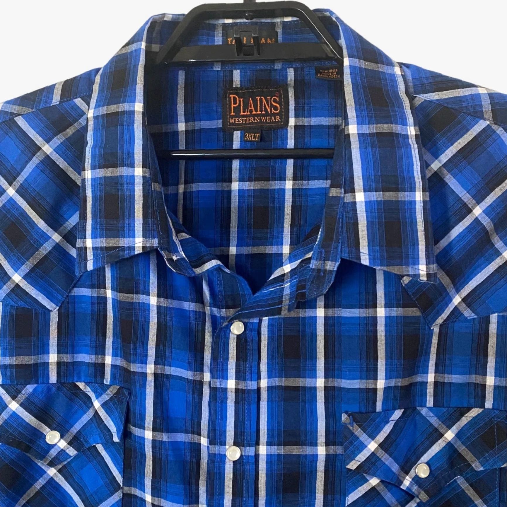 Vintage Plains Western Wear Button-Up Shirt Plaid Blue Long-Sleeve Mens 3XLT Snap Pocket Western Cotton Blend Swingo? Size US XXL / EU 58 / 5 - 5 Thumbnail