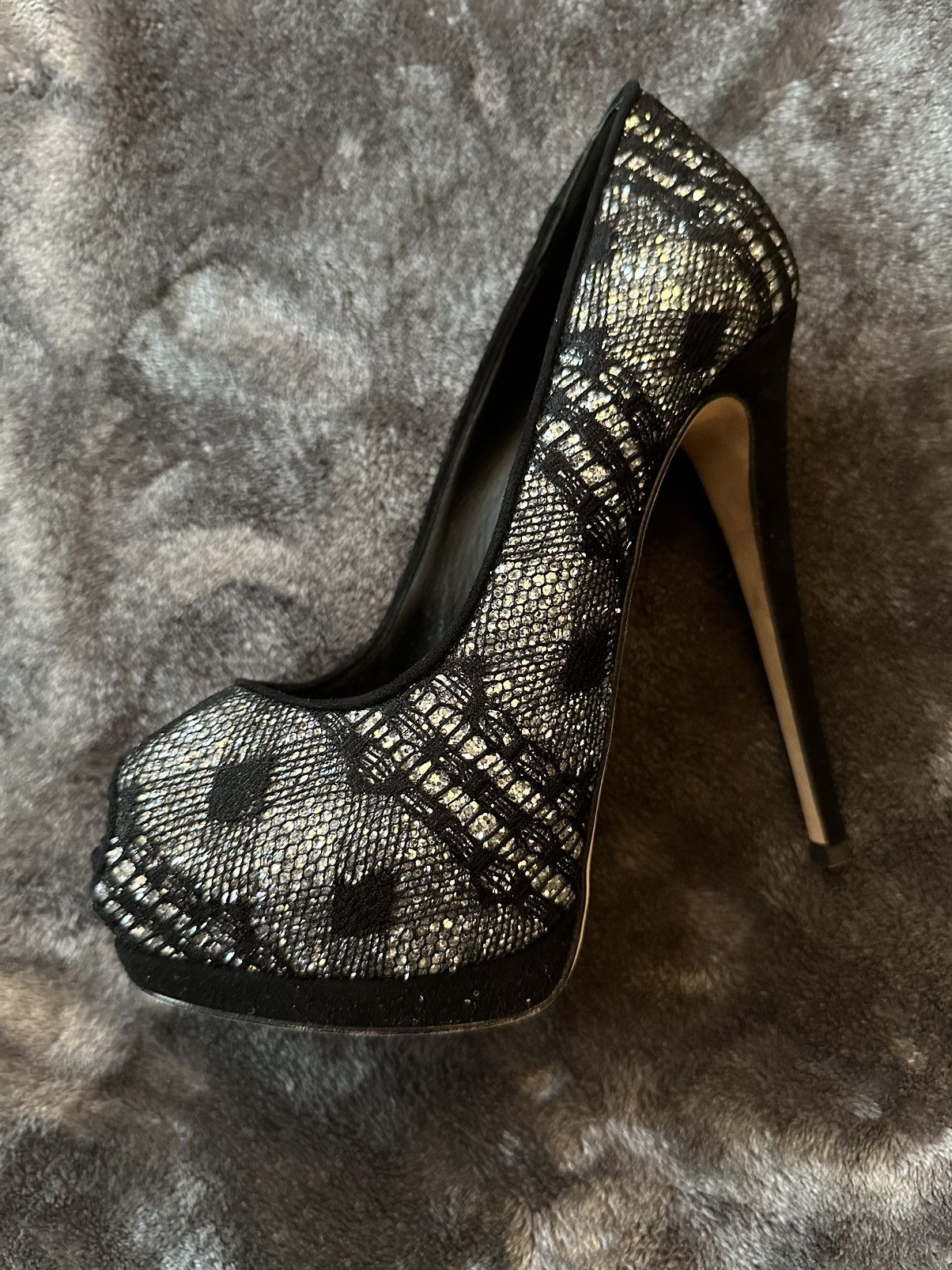 image of Giuseppe Zanotti Peep Toe Pumps - Black / Silver Shoes, Women's (Size 6)