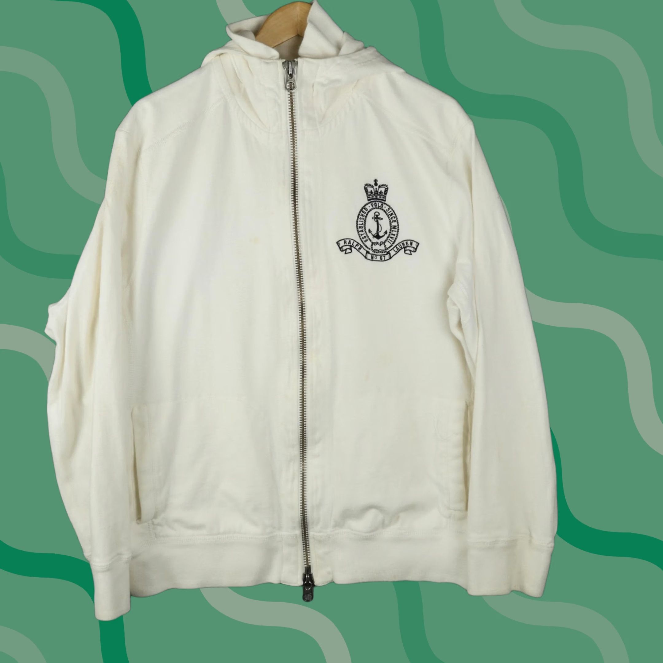 Polo Ralph Lauren Polo Ralph Lauren Hoodie Mens XL White Nautical Crest Full Zip Fleece Sweatshirt Size US XL / EU 56 / 4 - 1 Thumbnail