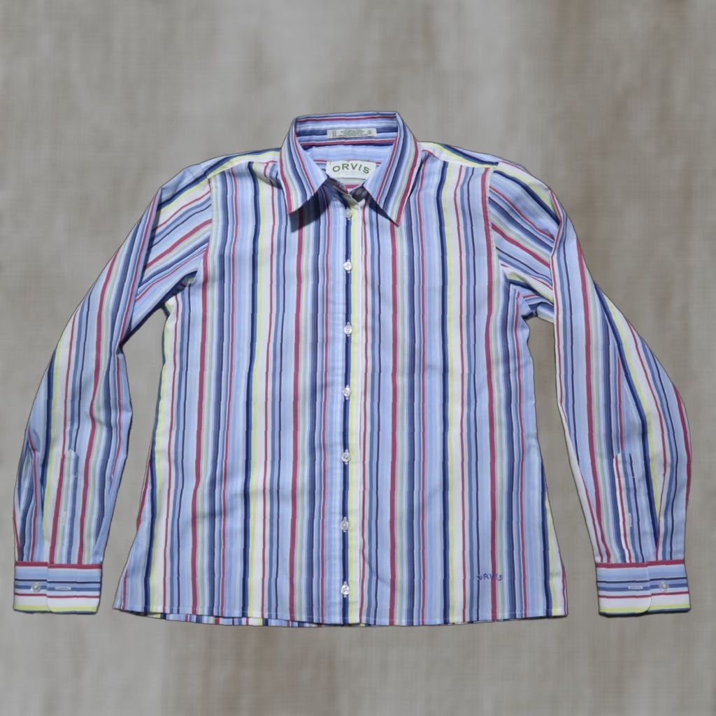 Orvis Orvis Shirt, Ladies Women, Multicolor Striped Button-Up Long Sleeve Size 6, Casual Outdoor All Seasons, Logo Accent, Cotton Polyester, Regular Fit Size M / US 6-8 / IT 42-44 - 1 Thumbnail