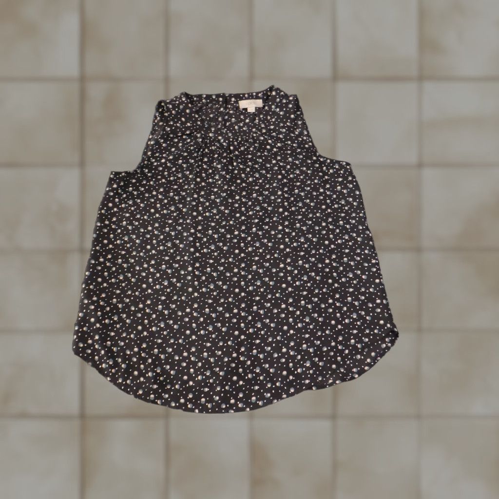 Ann Taylor Loft Blouse Womens S Black Sleeveless Polka Dot High Neck Lightweight Round Neck Pullover Casual Polyester Knit Ann Taylor Loft Size S / US 4 / IT 40 - 1 Thumbnail