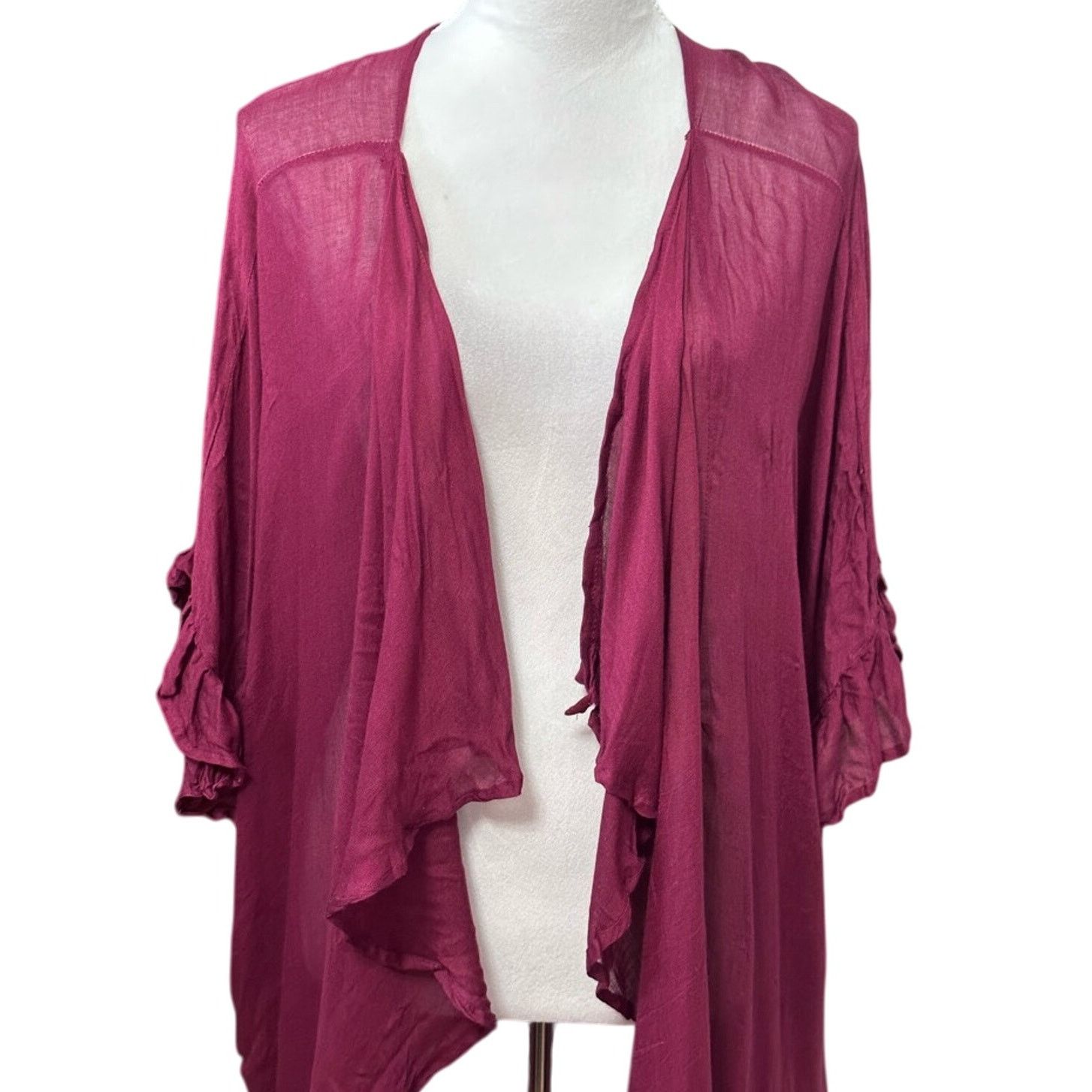 Other Abbeline Cardigan Sweater Dolman Ruffled Sleeves Burgundy OS Size L / US 10 / IT 46 - 2 Thumbnail