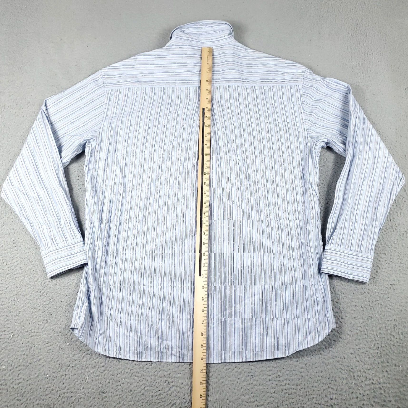 BUGATCHI Bugatchi Uomo Dress Shirt Mens 16.5 Blue Striped Long Sleeve Button Up Regular Fit Size 42R - 4 Thumbnail