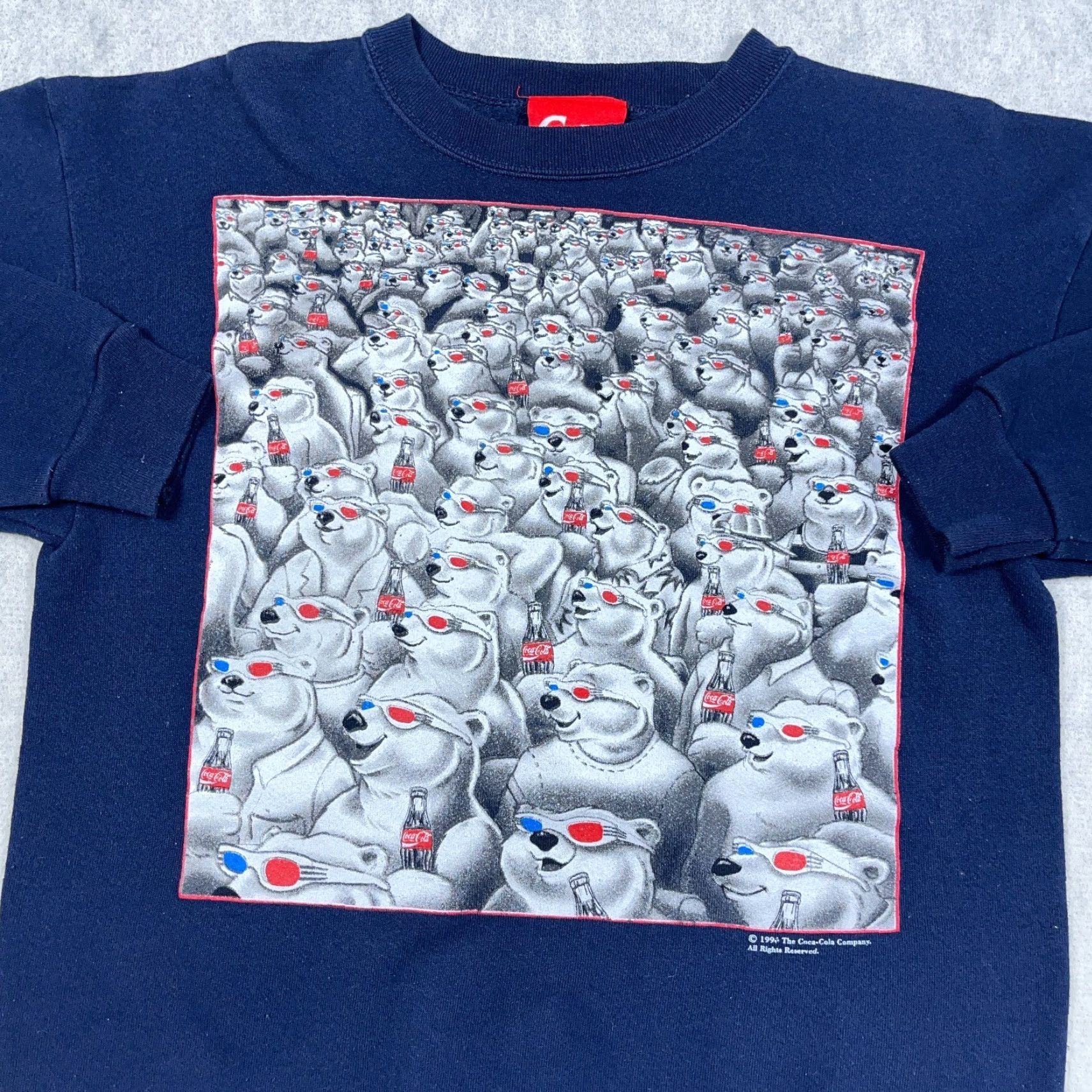 Vintage VINTAGE Coca-Cola Sweatshirt Men Large Blue Crewneck Polar Bear 3D Glasses 90s Size US L / EU 52-54 / 3 - 3 Thumbnail