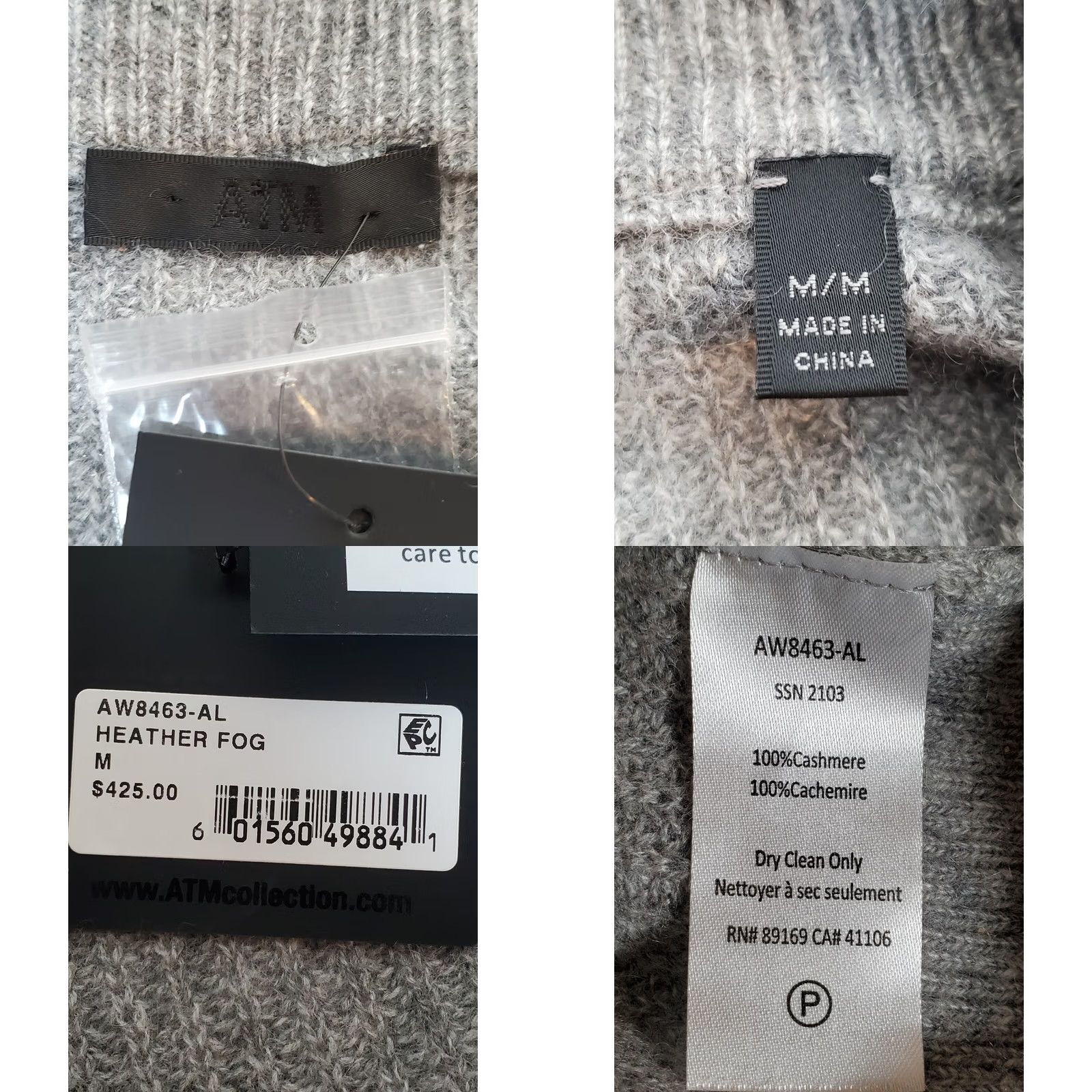 ATM Anthony Thomas Melillo ATM Anthony Thomas Melillo 100% Cashmere Cardigan Heather Fog Women's M Knit V-Neck Long Sleeve Cardigan Size M / US 6-8 / IT 42-44 - 7 Thumbnail