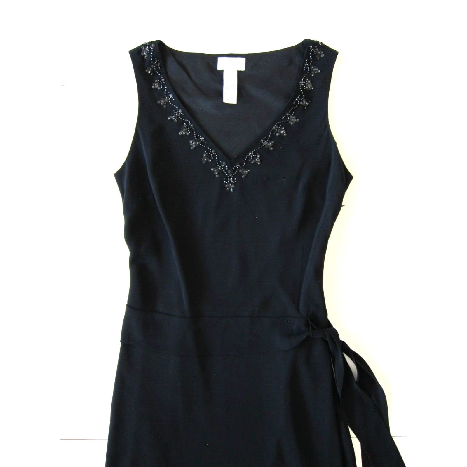 Liz Claiborne VINTAGE Liz Claiborne Black Satin Beaded Sleeveless Sheath Tank Party Cocktail Dress 6 Size M / US 6-8 / IT 42-44 - 3 Thumbnail
