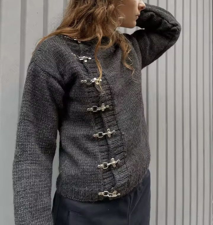Other Vintage Style Streetwear Knitted Gray Cardigan Sweater Size S / US 4 / IT 40 - 1 Thumbnail