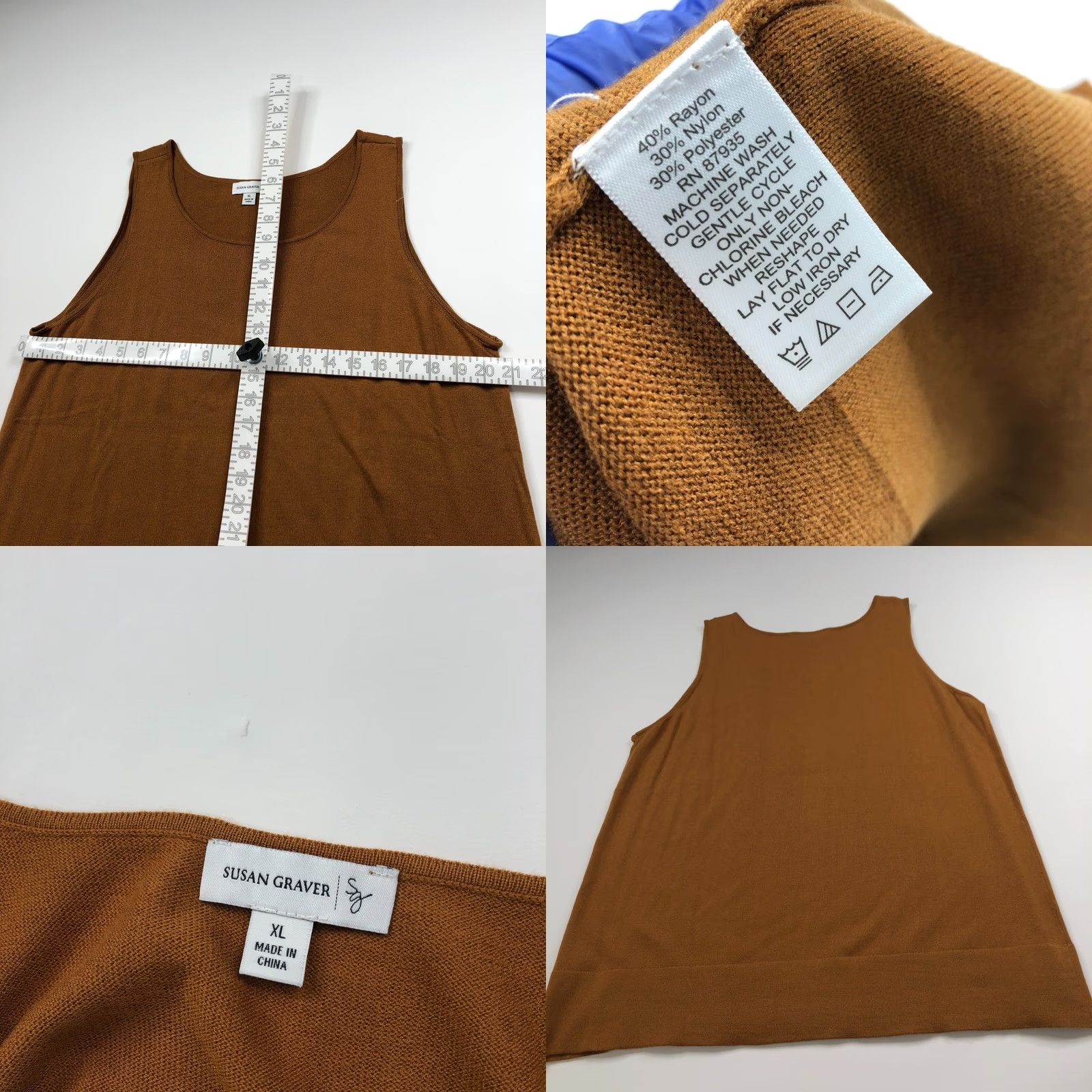 Vintage Susan Graver Cardigan Tank Top Sweater 2 Pc Set XL 1X Orange Brown Womens Knit Pullover Jacket Size XL / US 12-14 / IT 48-50 - 9 Thumbnail