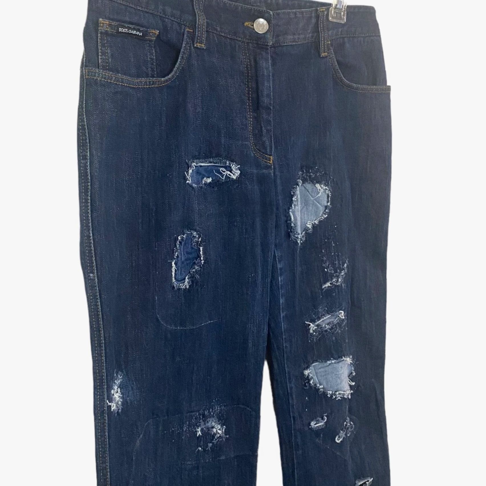 Dolce & Gabbana Dolce & Gabbana Jeans Women Size 10 Blue Crop Straight-Leg Denim Raw-Hem Mid Rise Distressed Womens Size 32" / US 10 / IT 46 - 4 Thumbnail