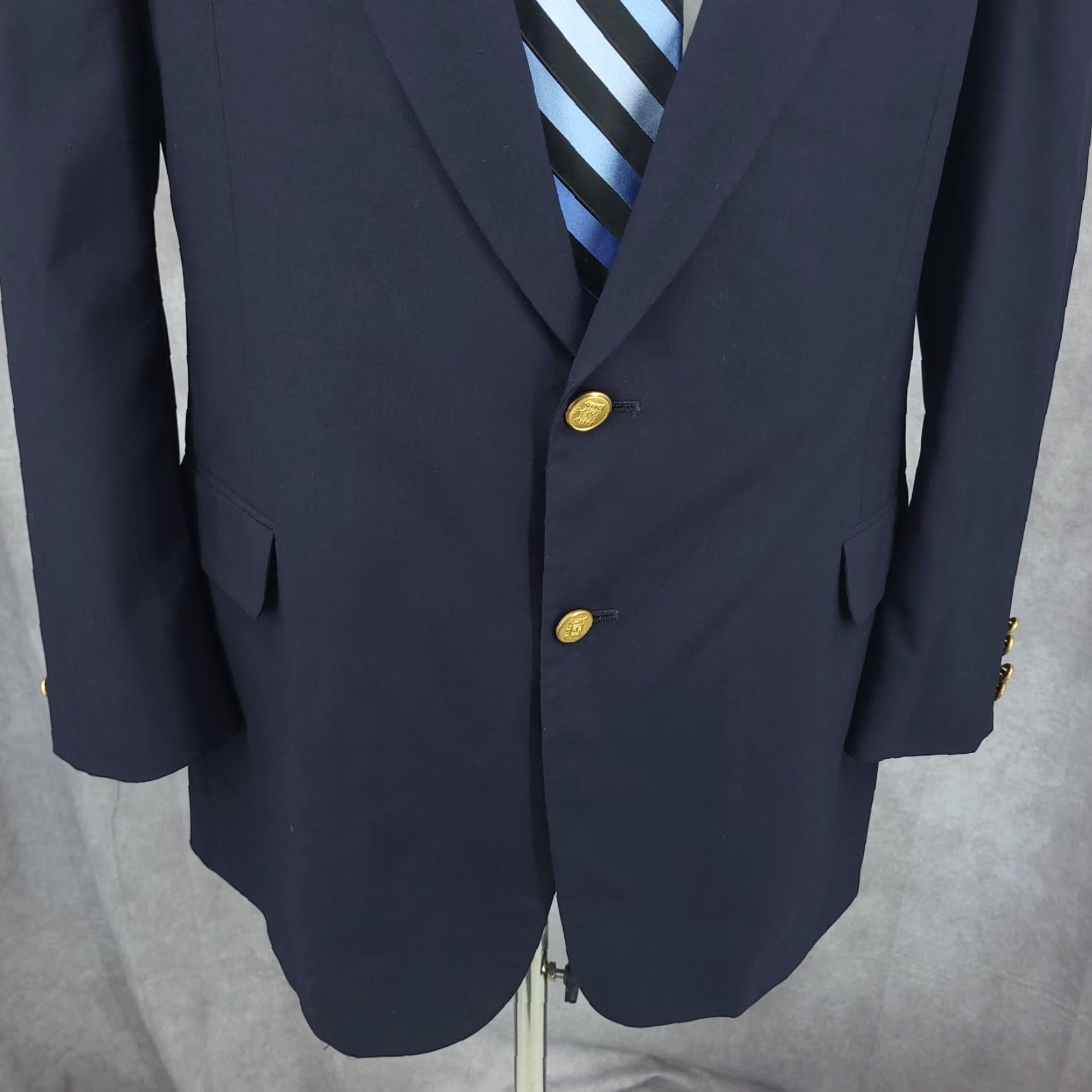 Vintage Tom Jones Coat Men 46 Blue Wool Executive Collection Gold Buttons Blazer Jacket Size 46R - 2 Thumbnail