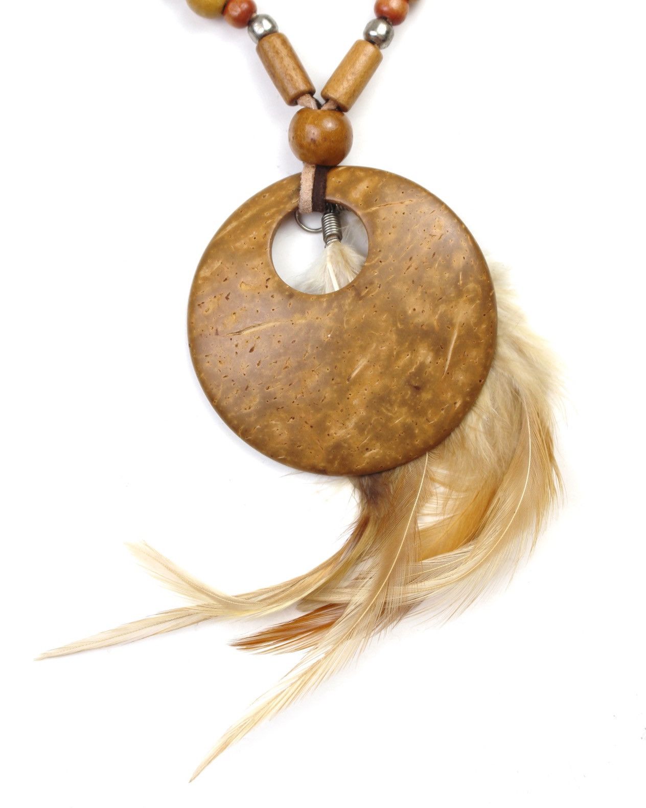 Vintage 2000S JAPANESE MADE BOHO FEATHER WOOD BEAD PENDANT NECKLACE Size ONE SIZE - 3 Thumbnail