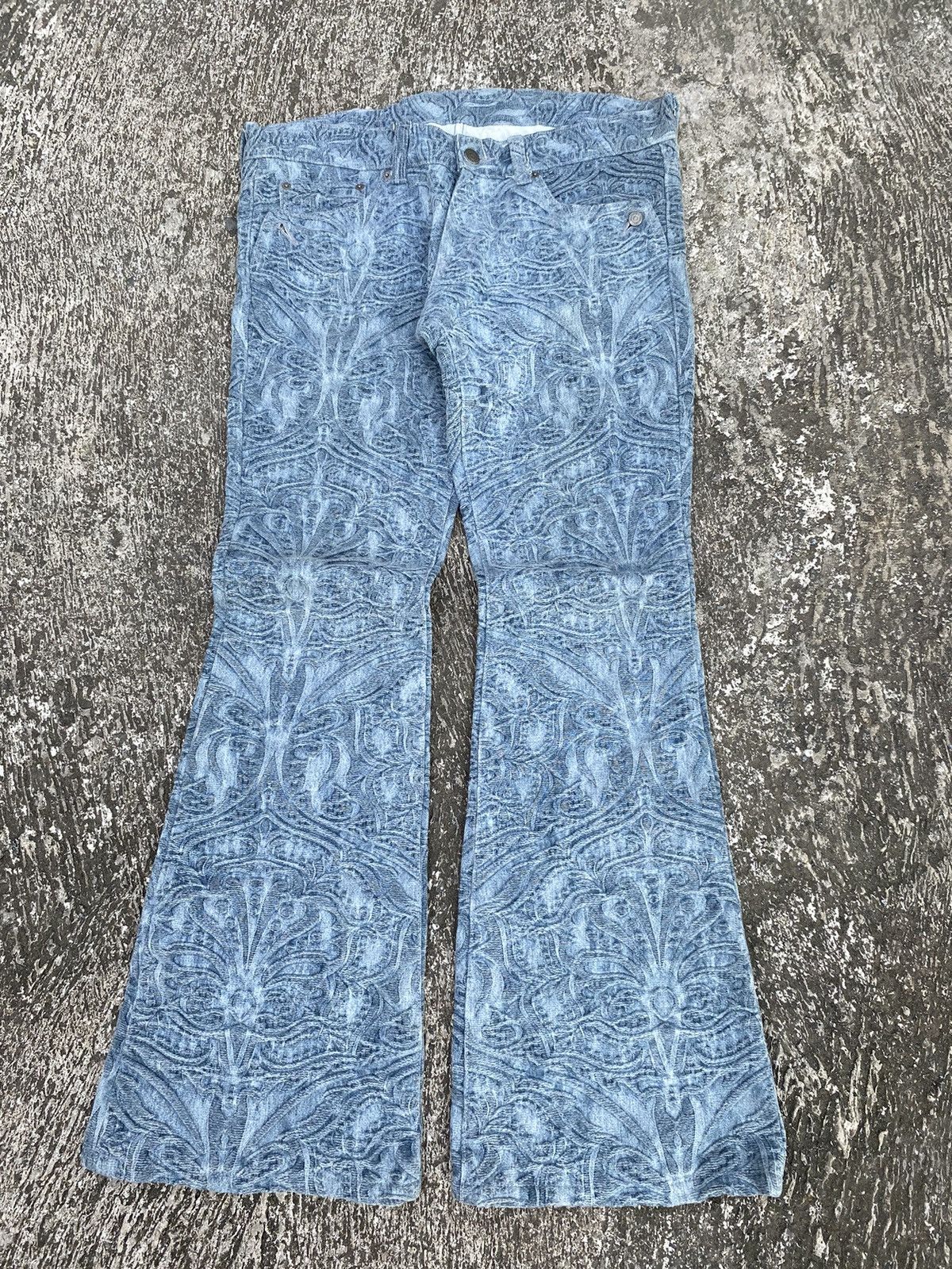 image of If Six Was Nine x Tornado Mart Japan Denim Embroidered Flare Pants in Blue, Men's (Size 34)