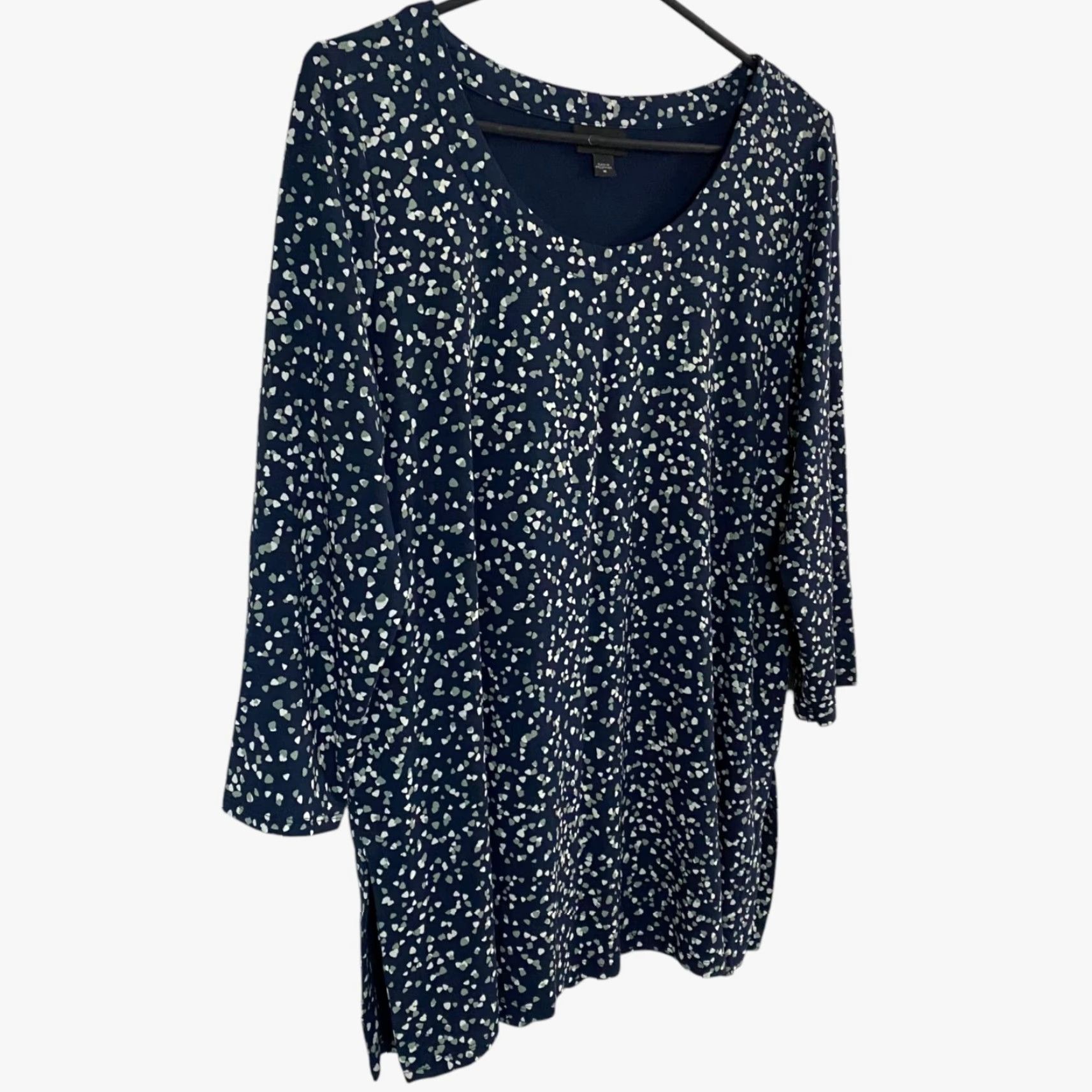 J. Jill VINTAGE J.Jill Wearever Collection Printed Tunic Blouse Navy Blue Women's Medium 3/4 Sleeve Classic Travel Workwear Size M / US 6-8 / IT 42-44 - 2 Thumbnail
