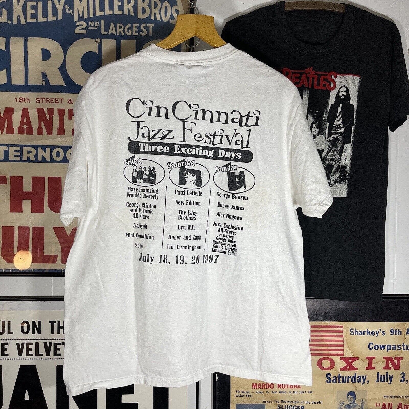 image of Vintage 90's 1997 Cincinnati Jazz Festival T-Shirt XL Aaliyah in White, Men's