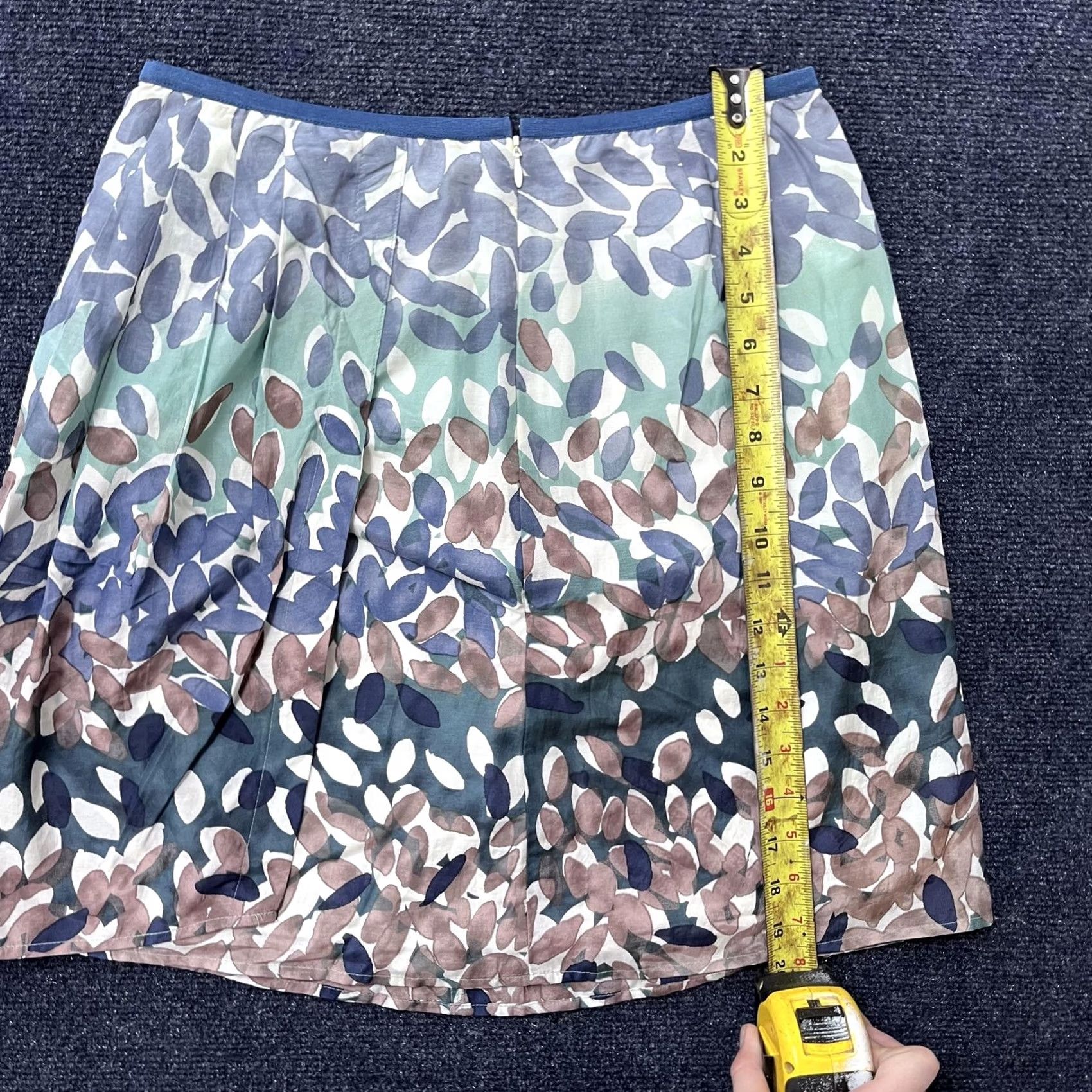 Vintage Abstract Leaf Print Skirt Womens Medium Blue Green Brown Zip Closure Lightweight Size 34" / US 12 / IT 48 - 5 Thumbnail
