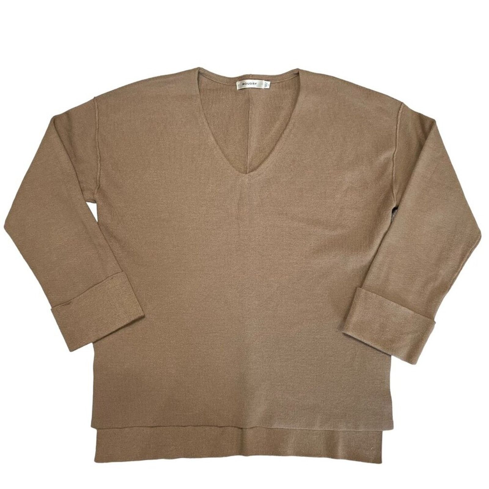 MOUSSY MOUSSY V-Neck Split Hem Sweater S Brown Oversized Cuffed Size S / US 4 / IT 40 - 1 Thumbnail