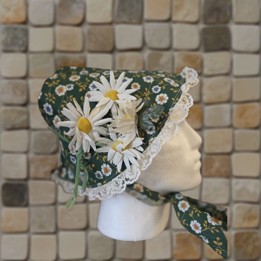 Vintage Vintage Handmade Hat Bonnet Lace Trim Flowers Floral Sun Prairie Size ONE SIZE - 1 Thumbnail