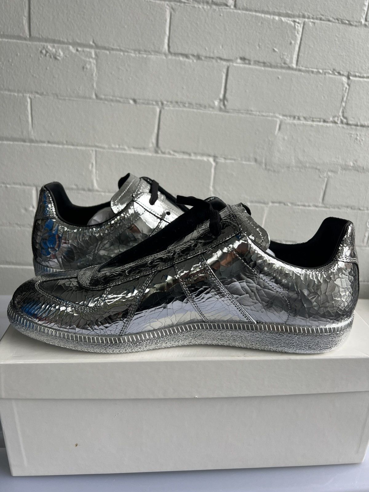 Maison Margiela Maidon margiela silver cracked replica sneaker Size US 12.5 / EU 45-46 - 3 Thumbnail