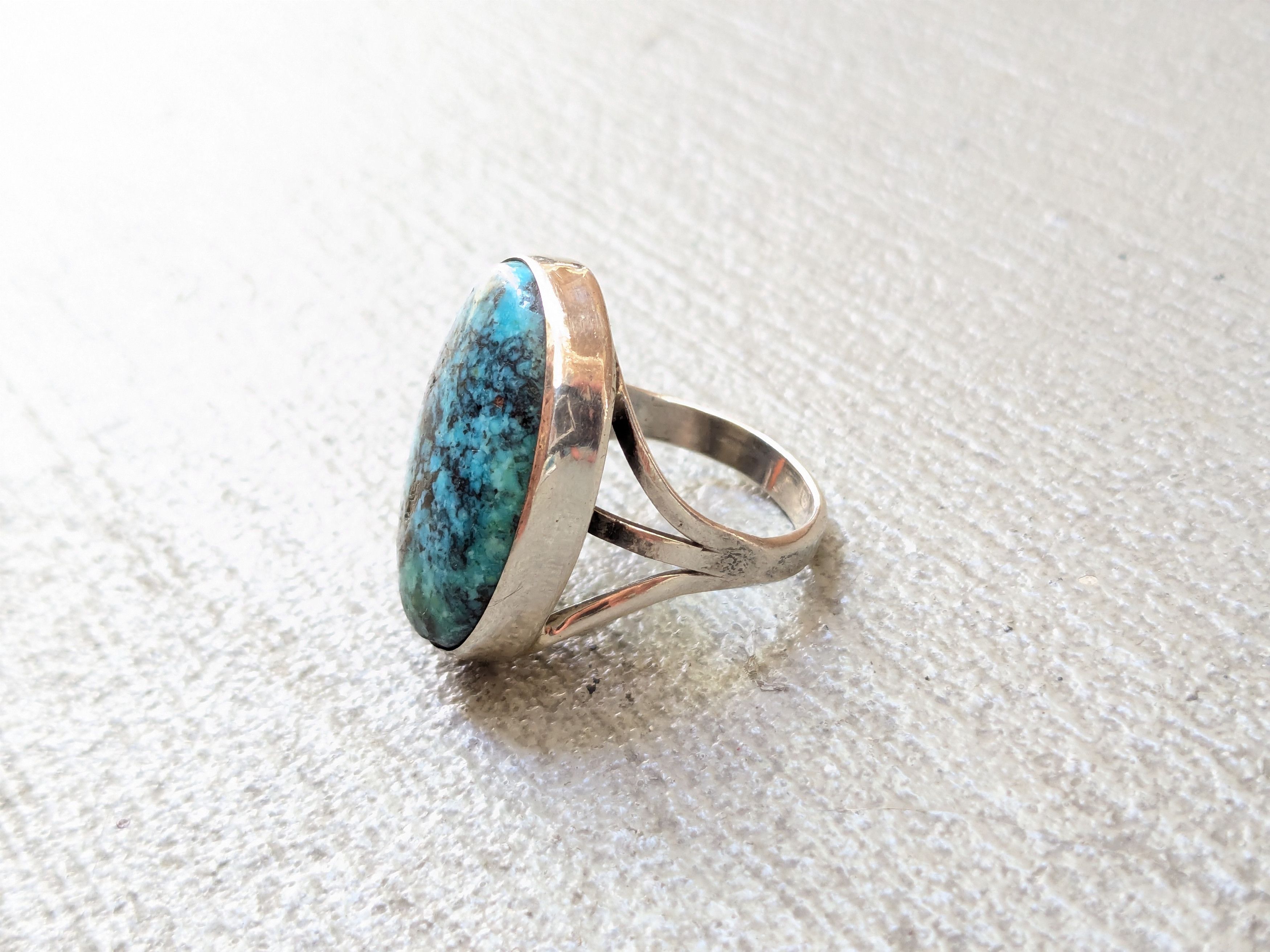 Jewelry Vintage Sterling Silver Ring Blue Chysocolla Americana Size ONE SIZE - 5 Thumbnail