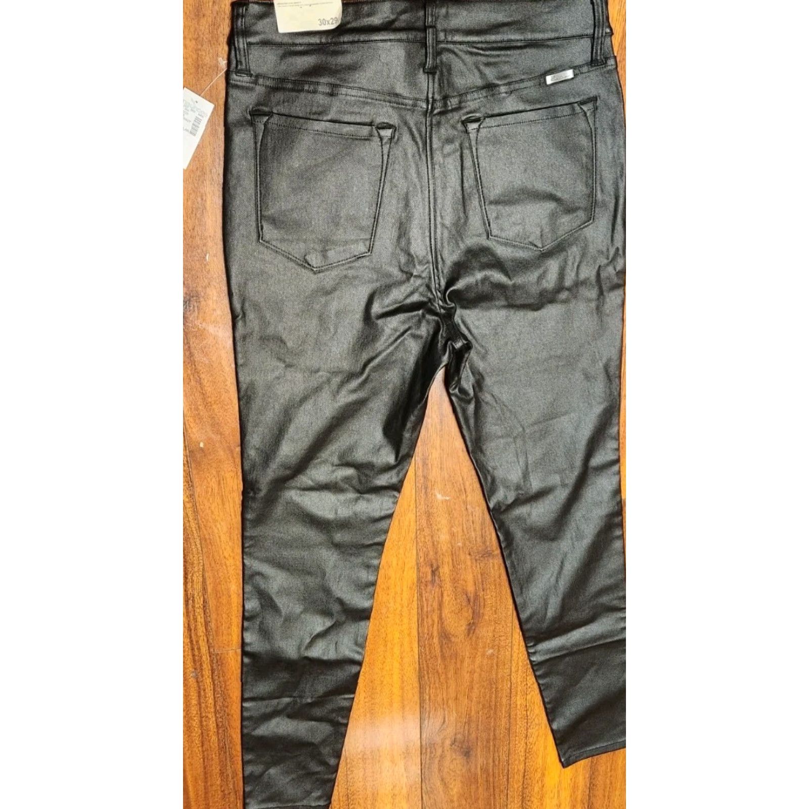 Vintage KanCan Pants Womens 30x29 Black Faux Leather Skinny High Rise Rayon NEW NWT Size 30" / US 8 / IT 44 - 4 Thumbnail