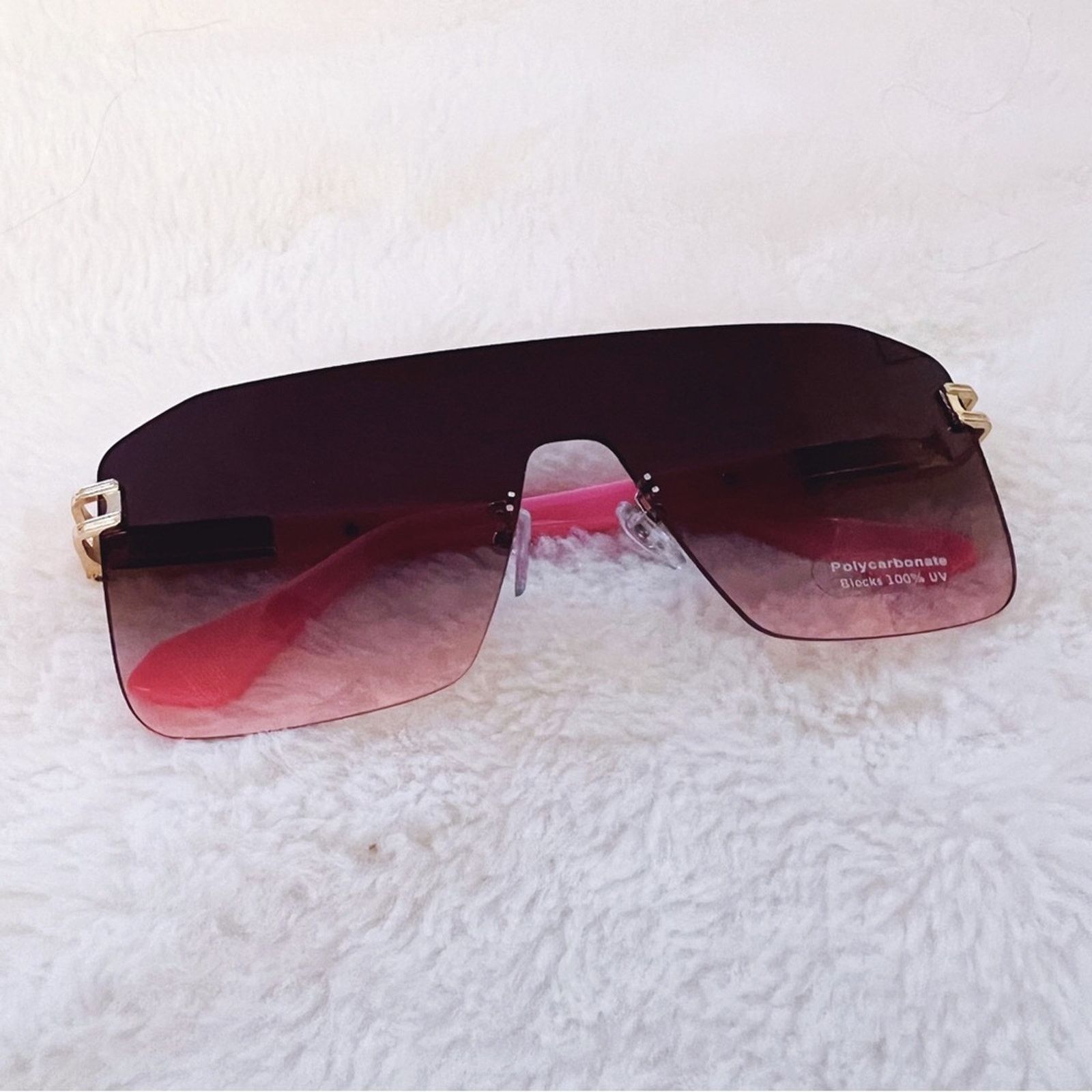 Other Sadie Pink & Brown Oversized Rimless Flat-Top Sunglasses Size ONE SIZE - 3 Thumbnail