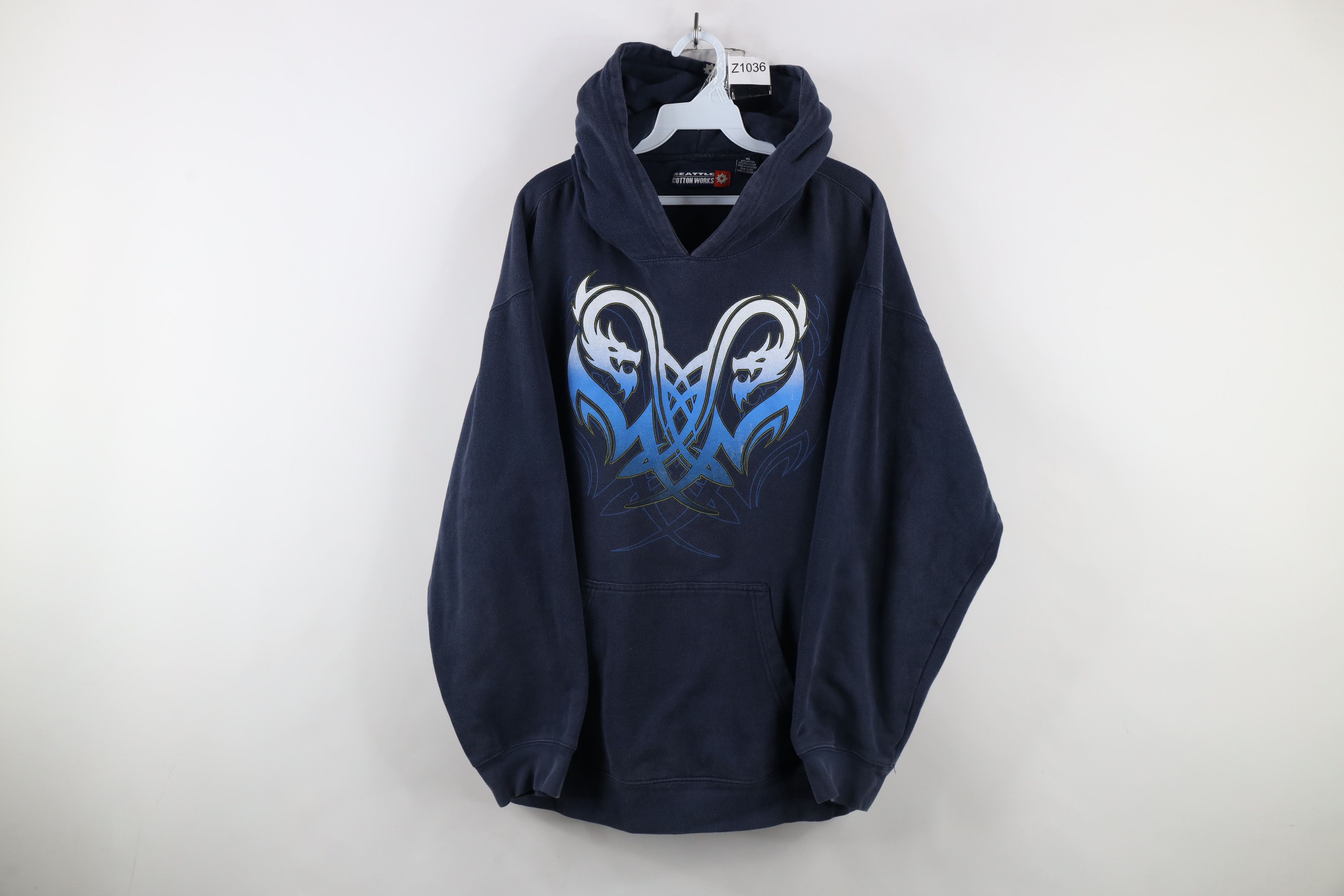 Vintage Vintage Y2K Streetwear Tribal Dragon Hoodie Sweatshirt Blue Size US XL / EU 56 / 4 - 1 Thumbnail