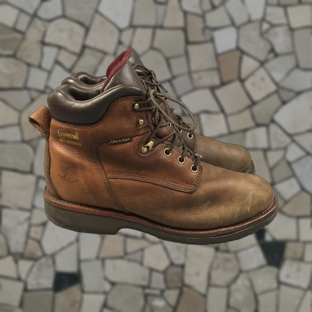 CHIPPEWA VINTAGE Waterproof Brown Leather Steel Toe Work Boots Mens 12 EE Chukka Vibram