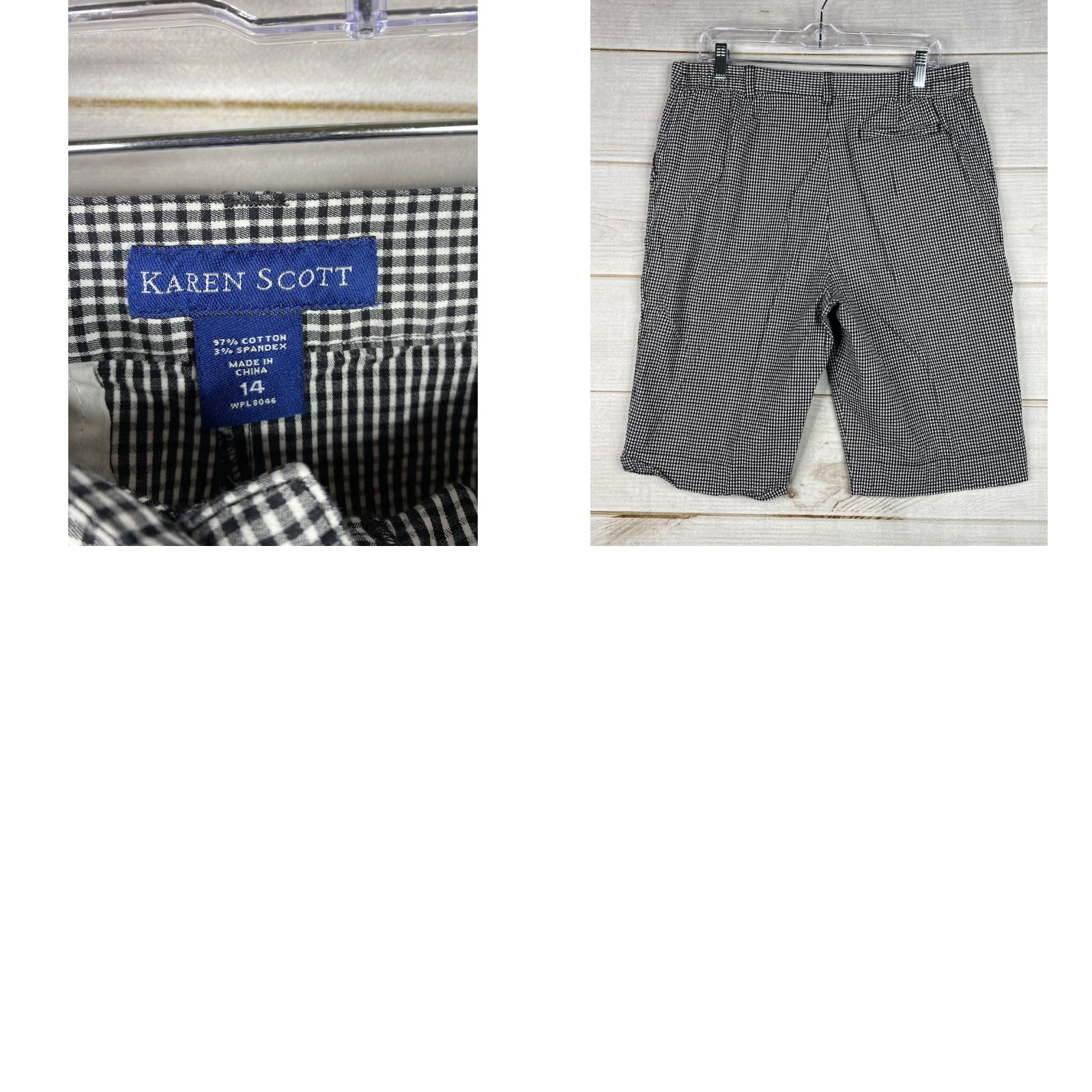Vintage Karen Scott Skimmer Shorts Womens 14 Black White Check Stretch Cotton 12" Inseam Size 36" / US 14 / IT 50 - 8 Thumbnail
