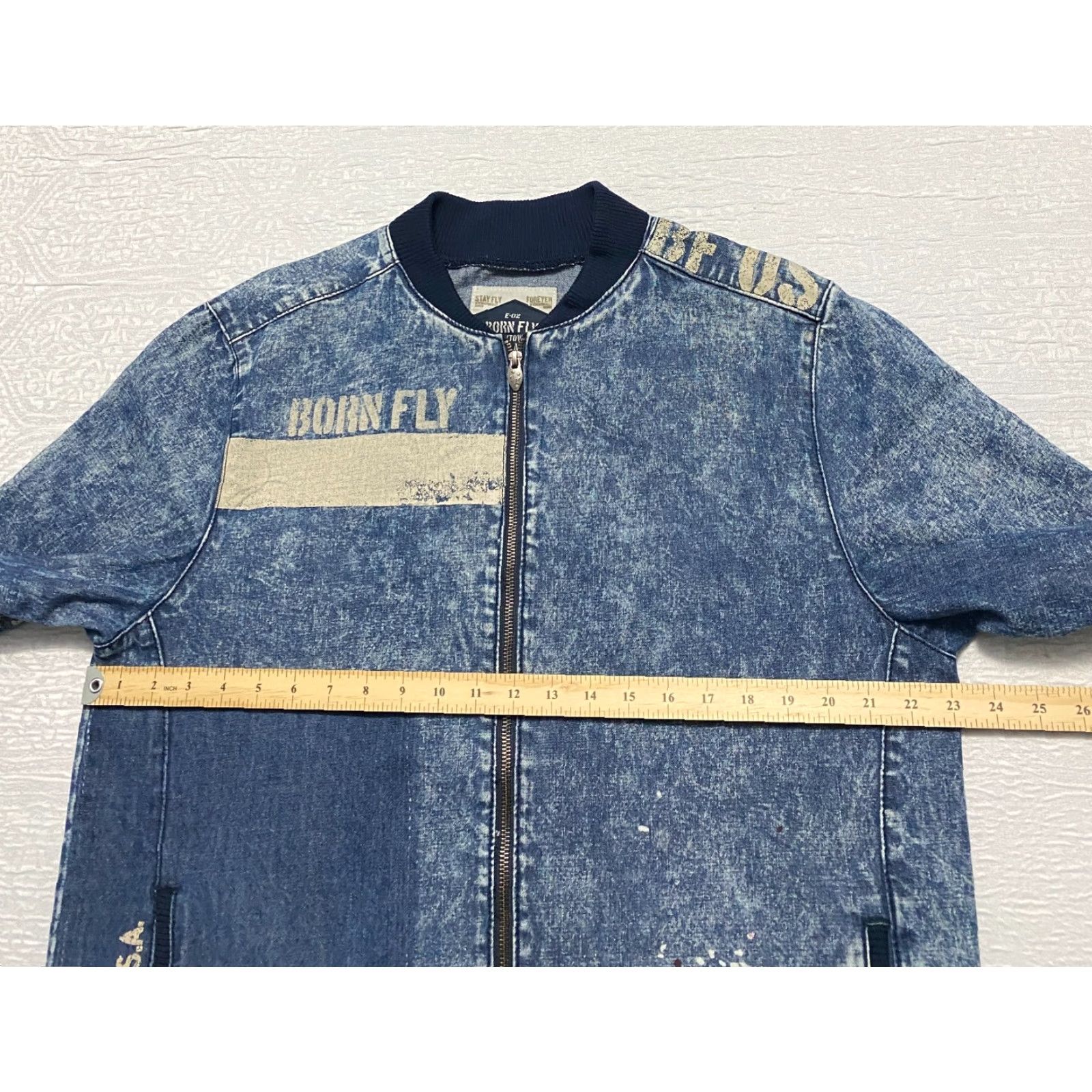 Born born fly Anytown USA Jeans Jacket L Full Zip Embroidered Denim Jacket Mens Blue Size L Outfit USA Theme Casual Workwear Size US 33 - 5 Thumbnail