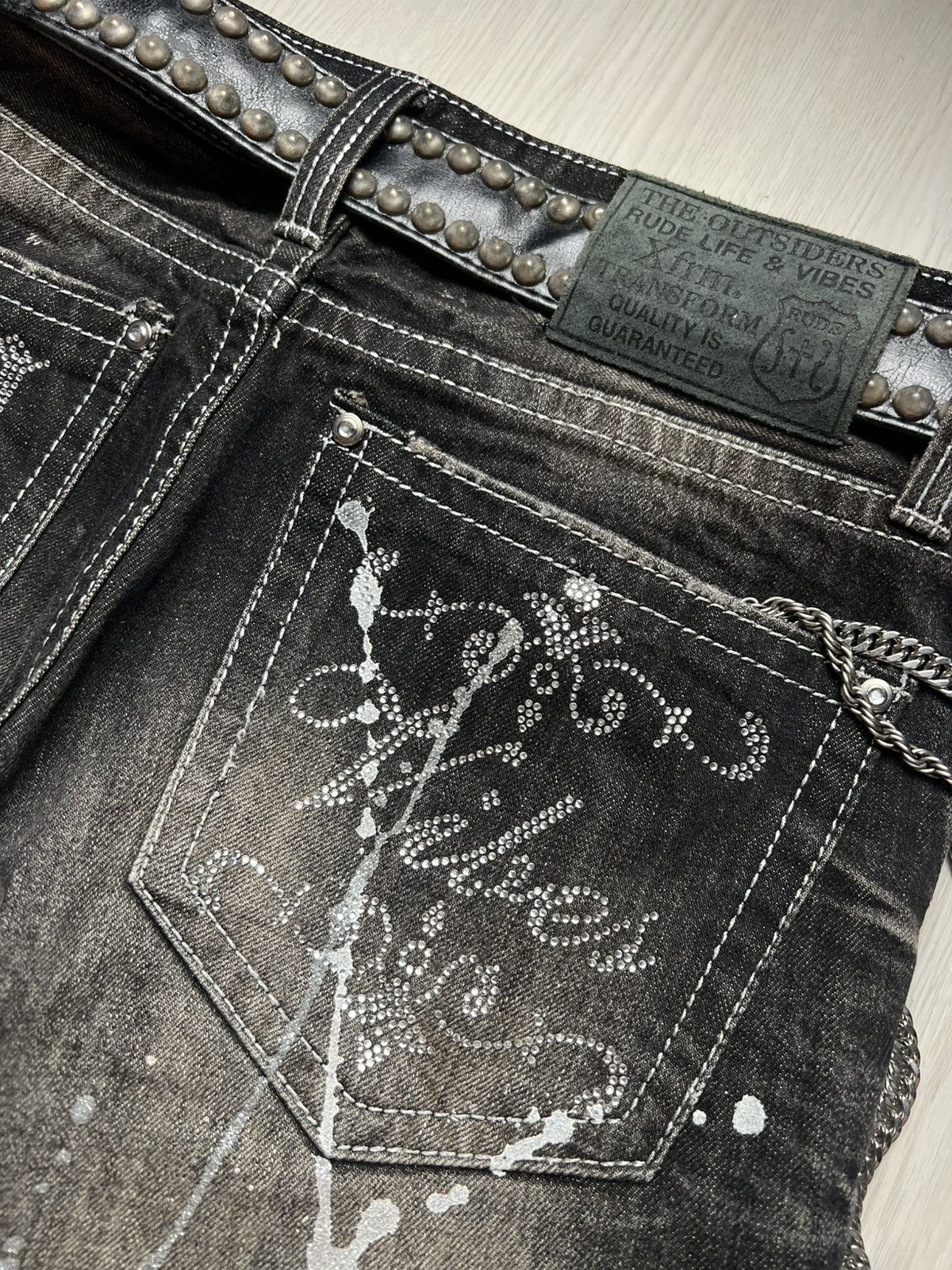 14th Addiction Xfrm Studded Swarovski Mudwash Flared Jeans Size US 30 / EU 46 - 5 Thumbnail