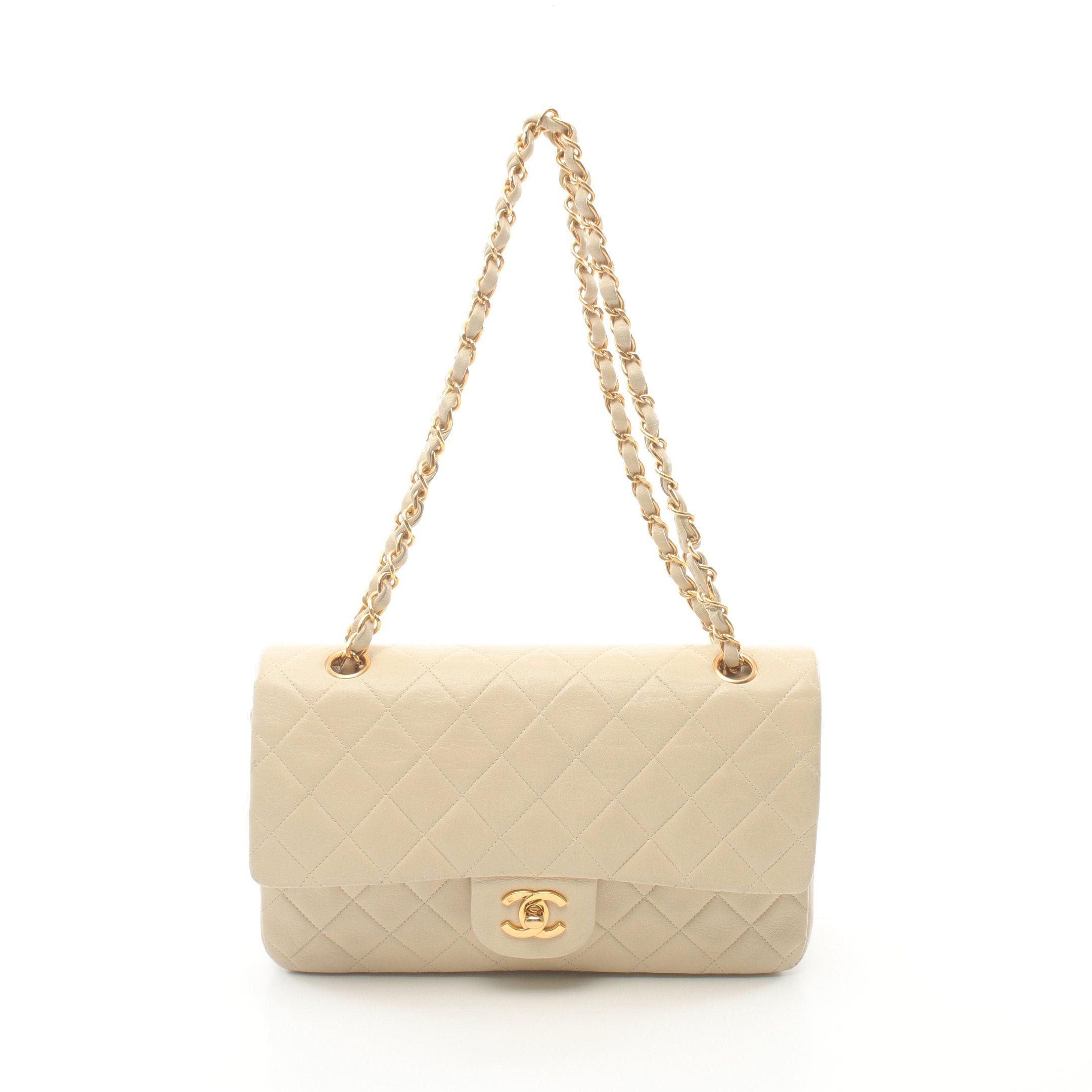 Chanel Chanel Matelasse Double Flap Chain Shoulder Bag Lambskin Beige Gold Hardware Size ONE SIZE - 1 Thumbnail