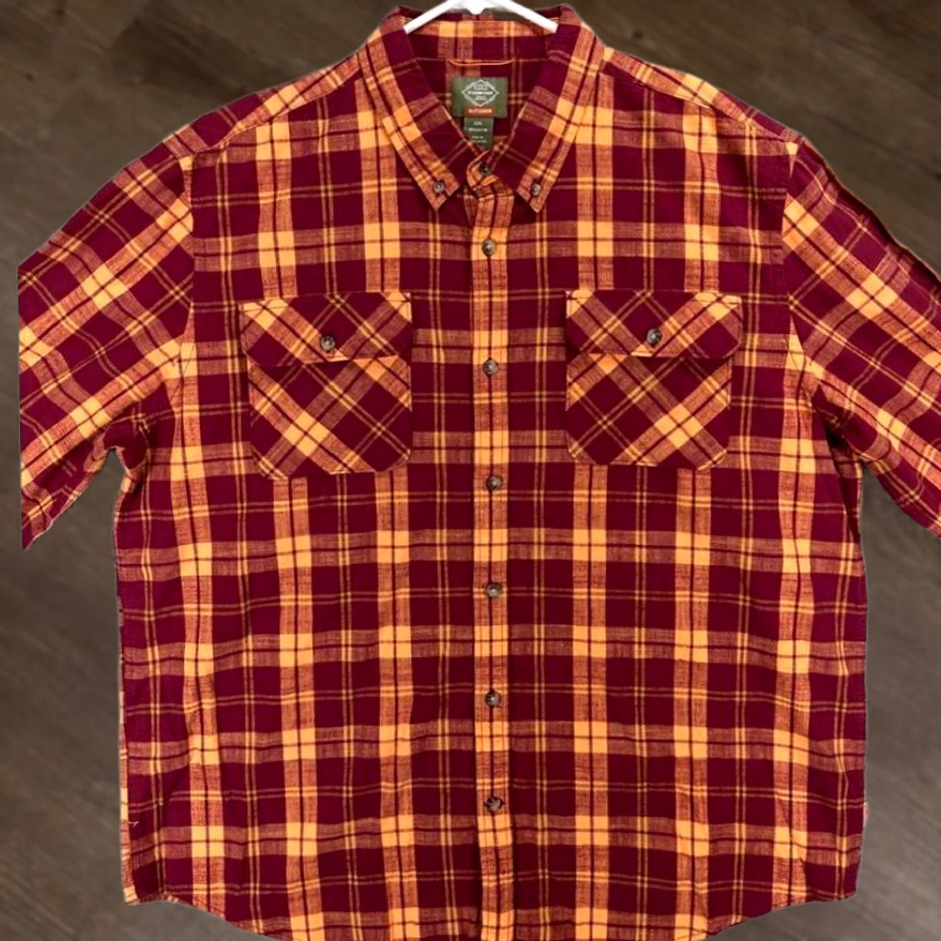 Vintage St. John's Bay Shirt Mens 2XL Red Orange Plaid Button Down Flap Pockets Size US XXL / EU 58 / 5 - 1 Thumbnail