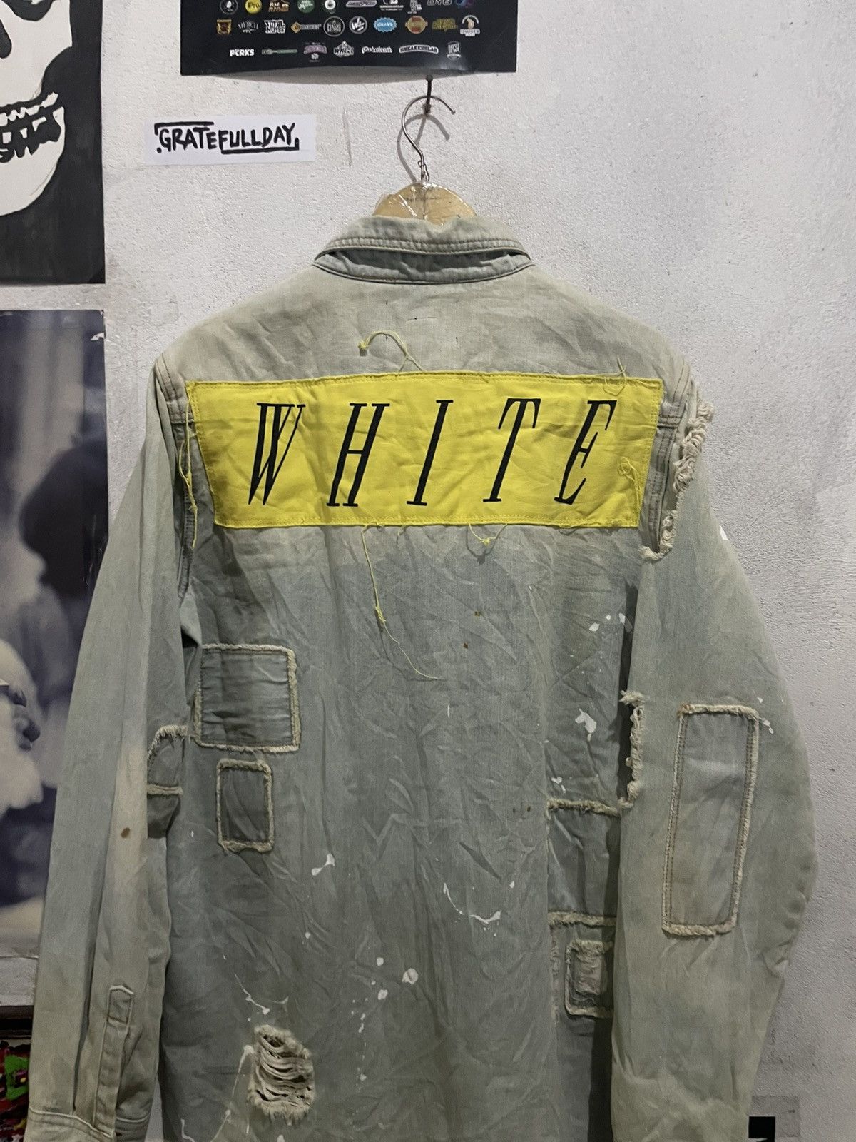 Japanese Brand Off-White Diagonal Denim Disstressed Shirt Jacket Gothic Size US XL / EU 56 / 4 - 7 Thumbnail