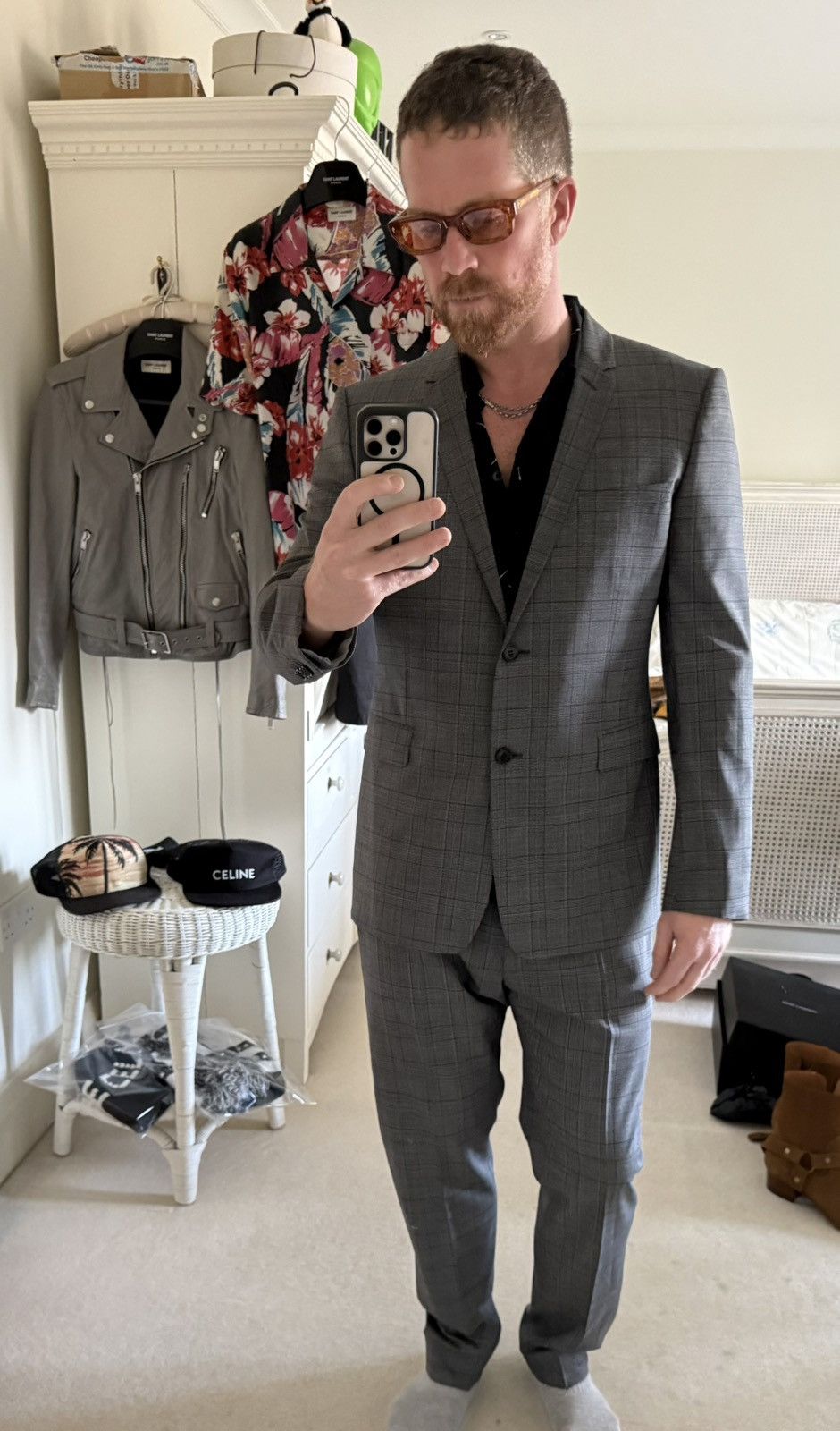Dior Dior suit gray check pant and jacket Kim Jones era Size 42R - 2 Thumbnail