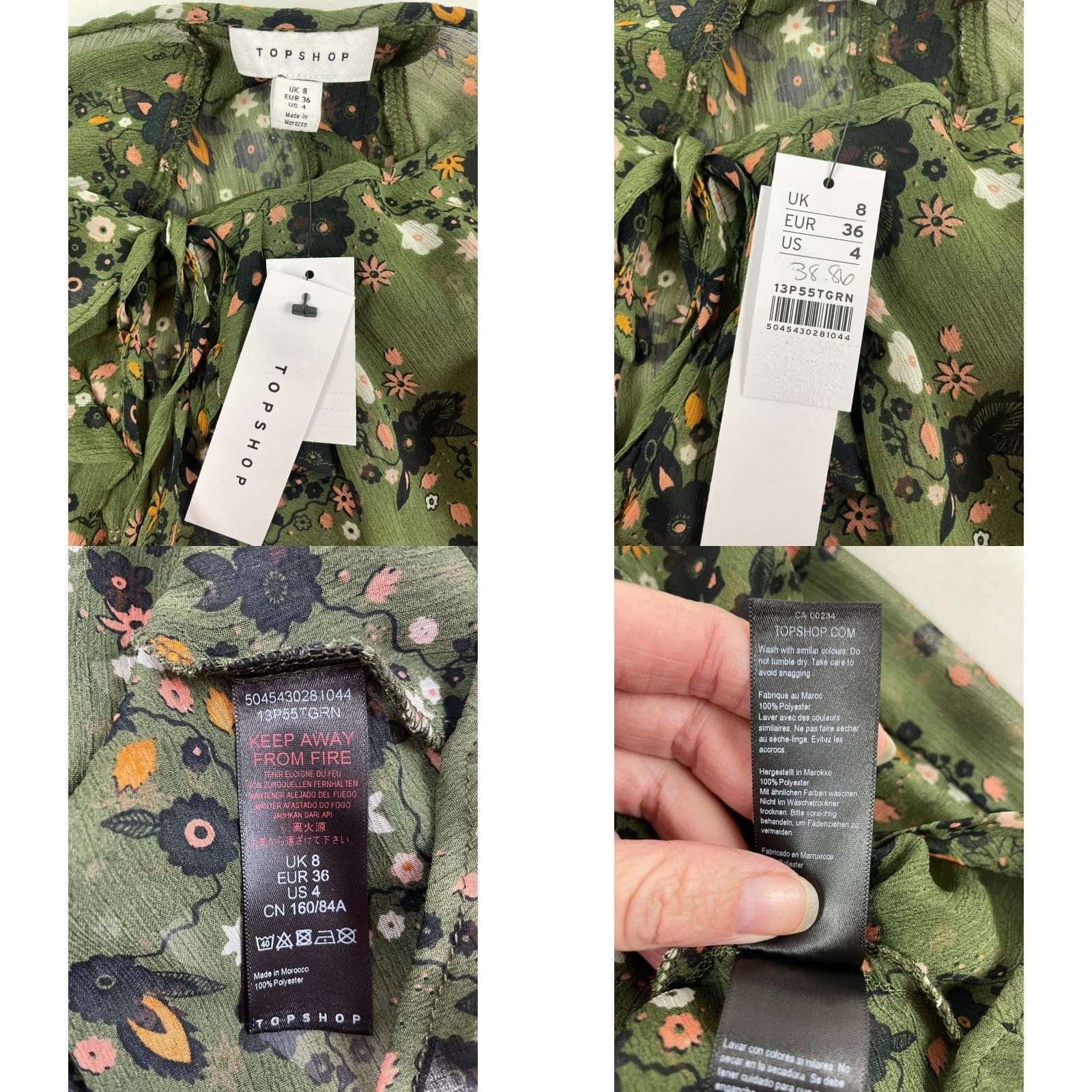 Topshop Topshop Blouse Women's Size 4 Green Floral Ruffles Long Sleeve Sheer Soft Top Size S / US 4 / IT 40 - 8 Thumbnail