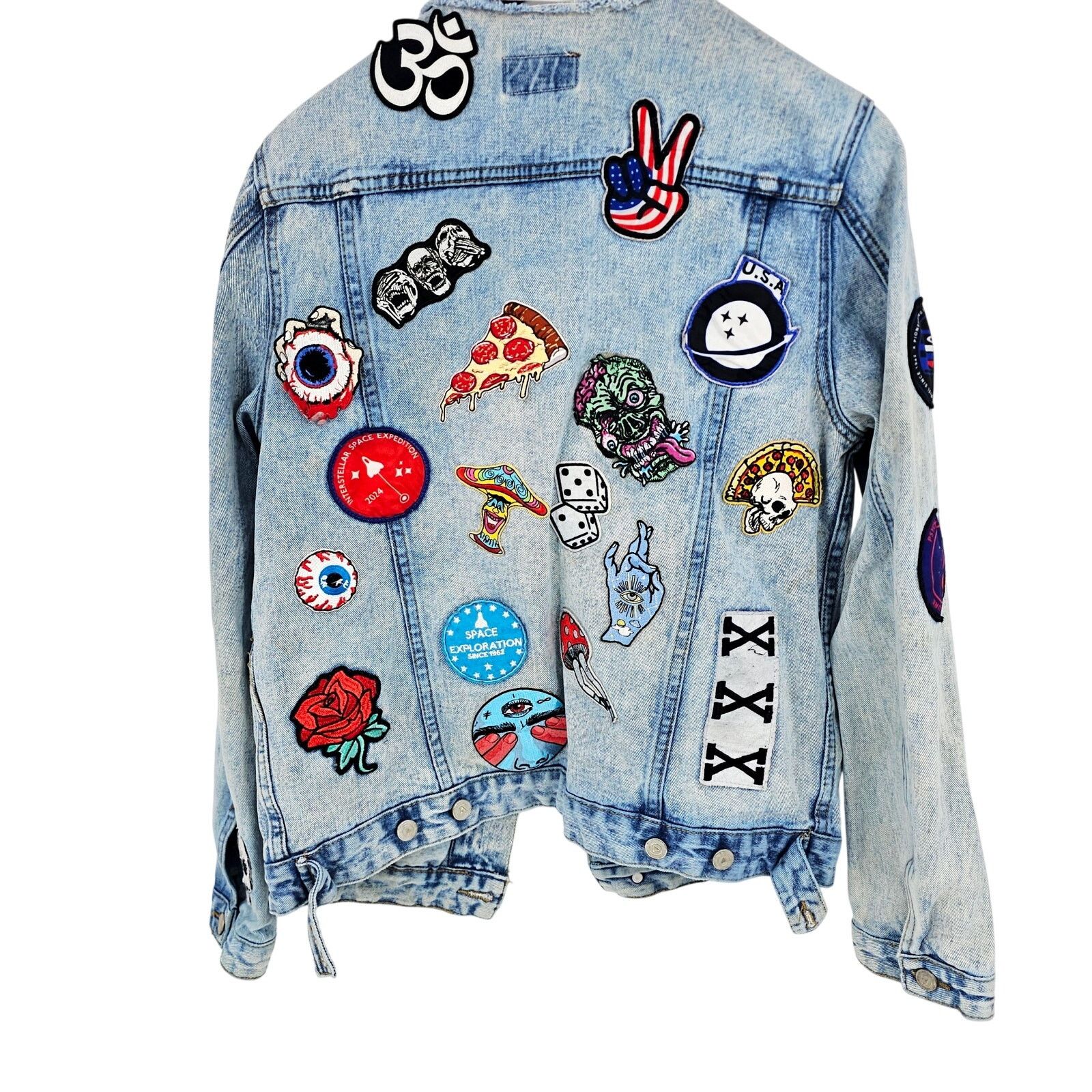 Asos ASOS Retro Denim Jacket Patches Light Blue M 3643 Size US M / EU 48-50 / 2 - 2 Thumbnail
