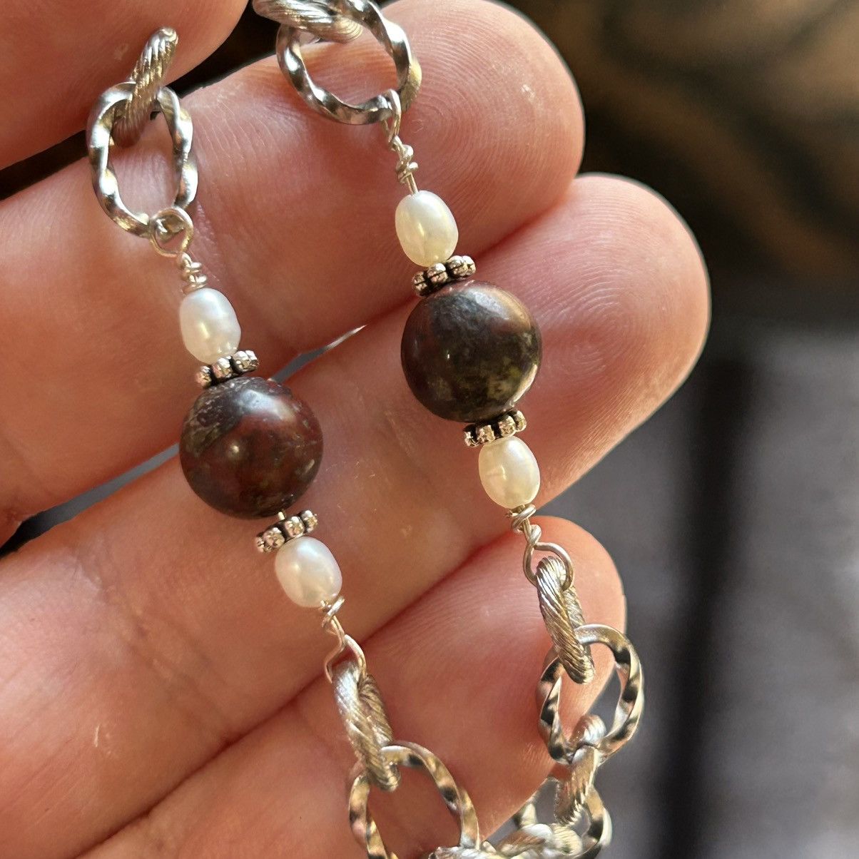 Handmade Handcrafted genuine 8mm dragon blood genuine pearl set Size ONE SIZE - 6 Thumbnail