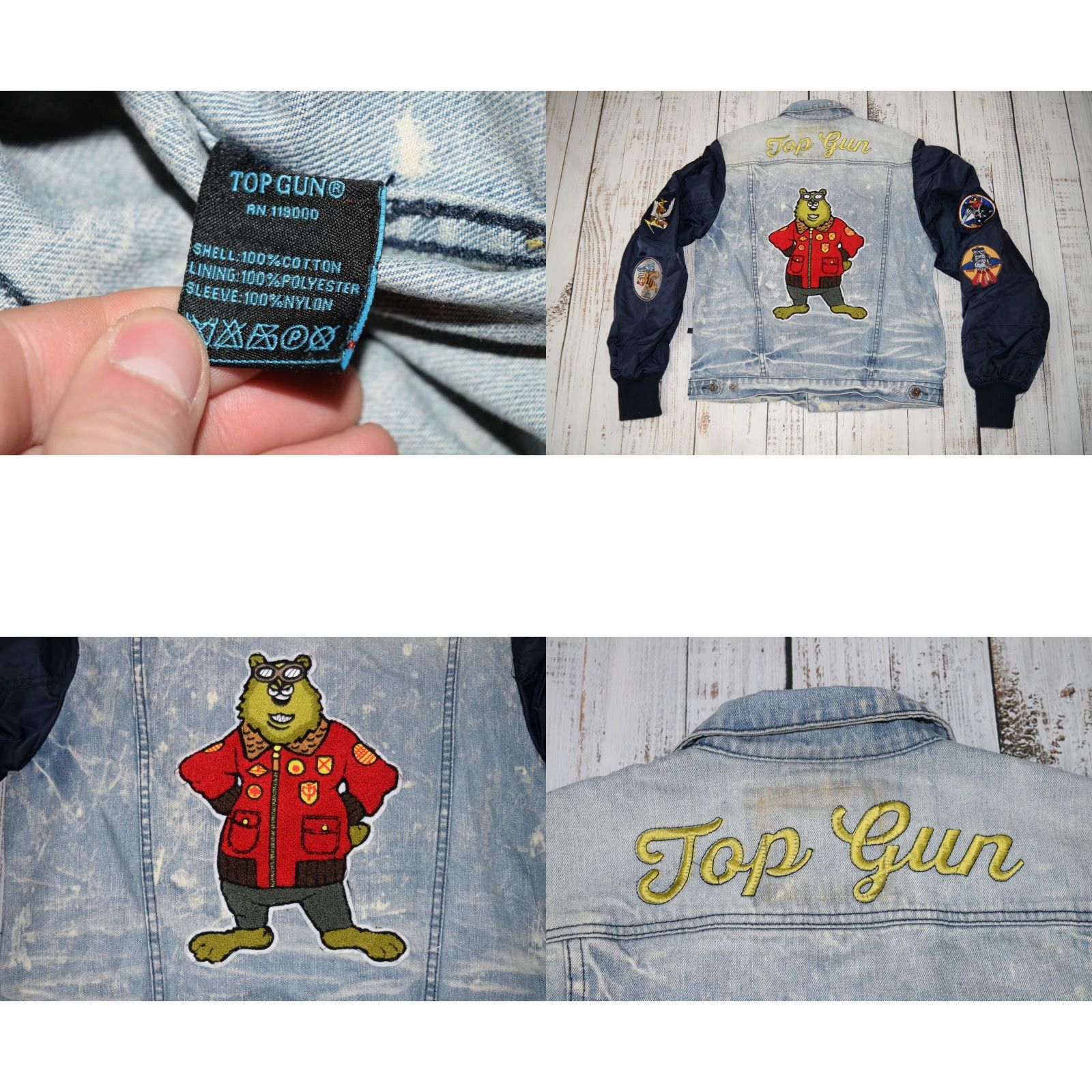 Denime TOP GUN DENIM NYLON JACKET MEN L denim patch Embroidered Logo Bomber Navy USA Vintage: No (but avoid N/A) Size US L / EU 52-54 / 3 - 8 Thumbnail