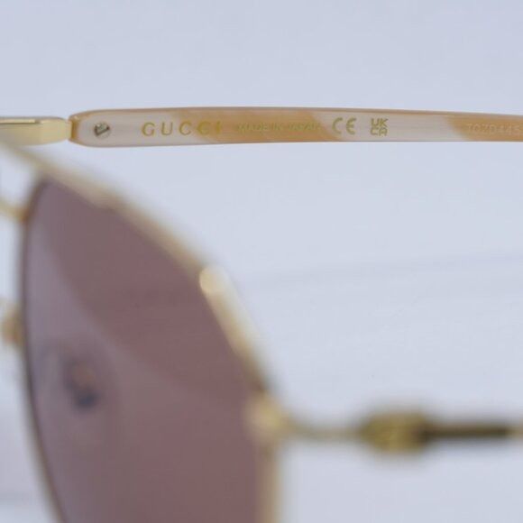 Gucci 🕶️ New Gucci GG1220S 003 Sunglasses - Gold Frame, Cognac Size ONE SIZE - 9 Thumbnail