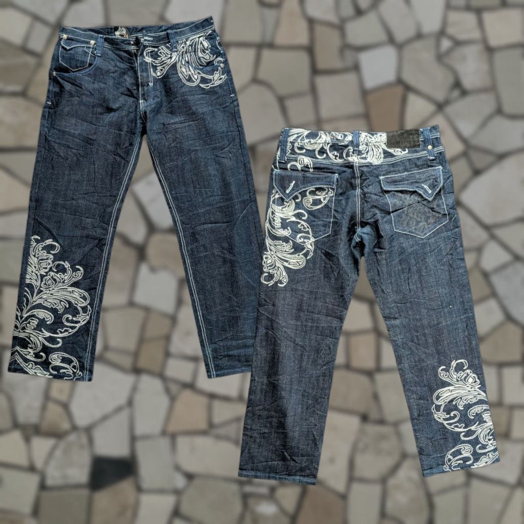 Denime Delf Jeans W36 L32 Embroidered Baroque Floral Straight Denim Men Size US 36 / EU 52 - 1 Thumbnail